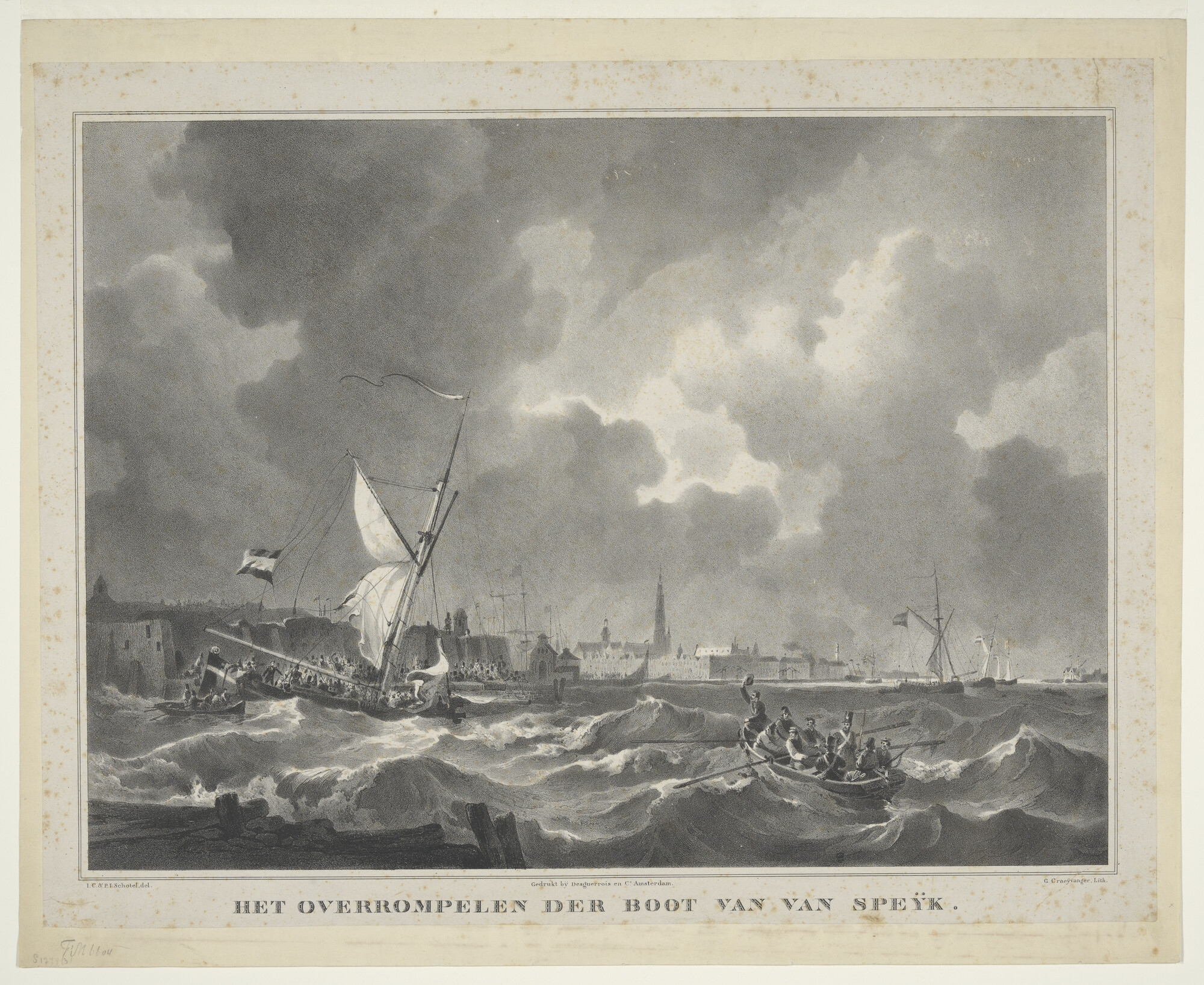 S.1277(03)5c2; Het overrompelen van de boot van Van Speyk op de Schelde bij Antwerpen; prent