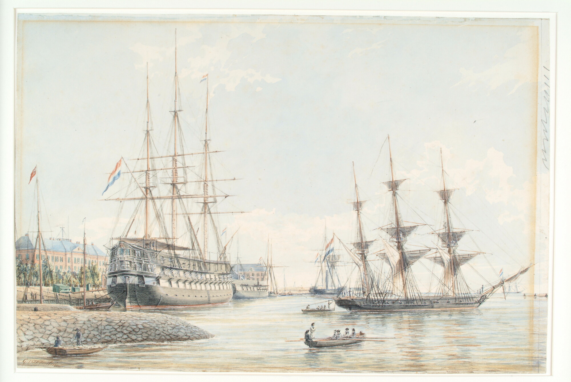 S.0546(01); Het wachtschip Zr.Ms. 'Kortenaer' en het instructievaartuig Zr.Ms. 'Urania'; tekening