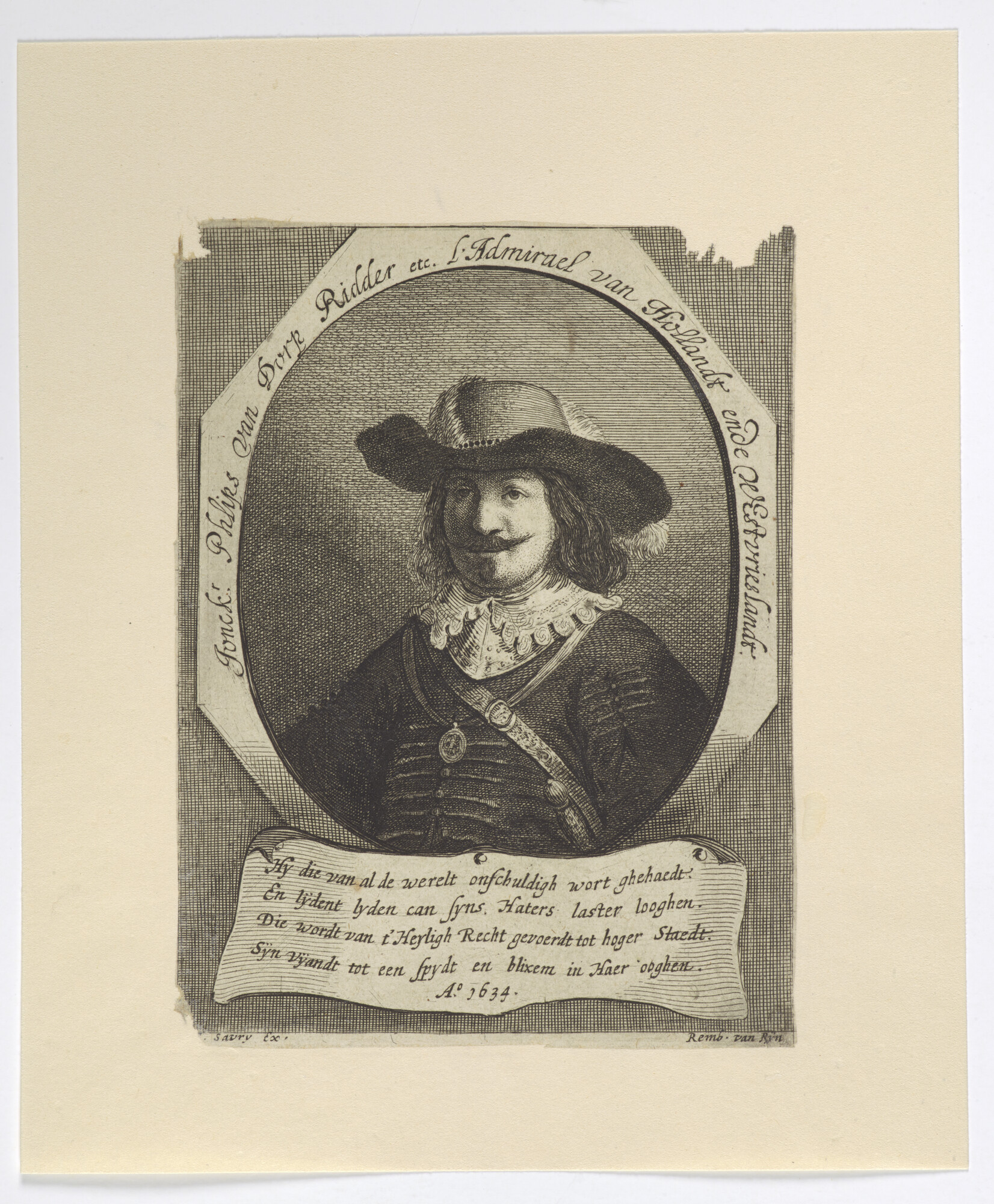 2016.0406; Prent met portret van jonkheer Philips van Dorp, Ridder en Luitenant-Admiraal van Holland en Westfriesland; prent