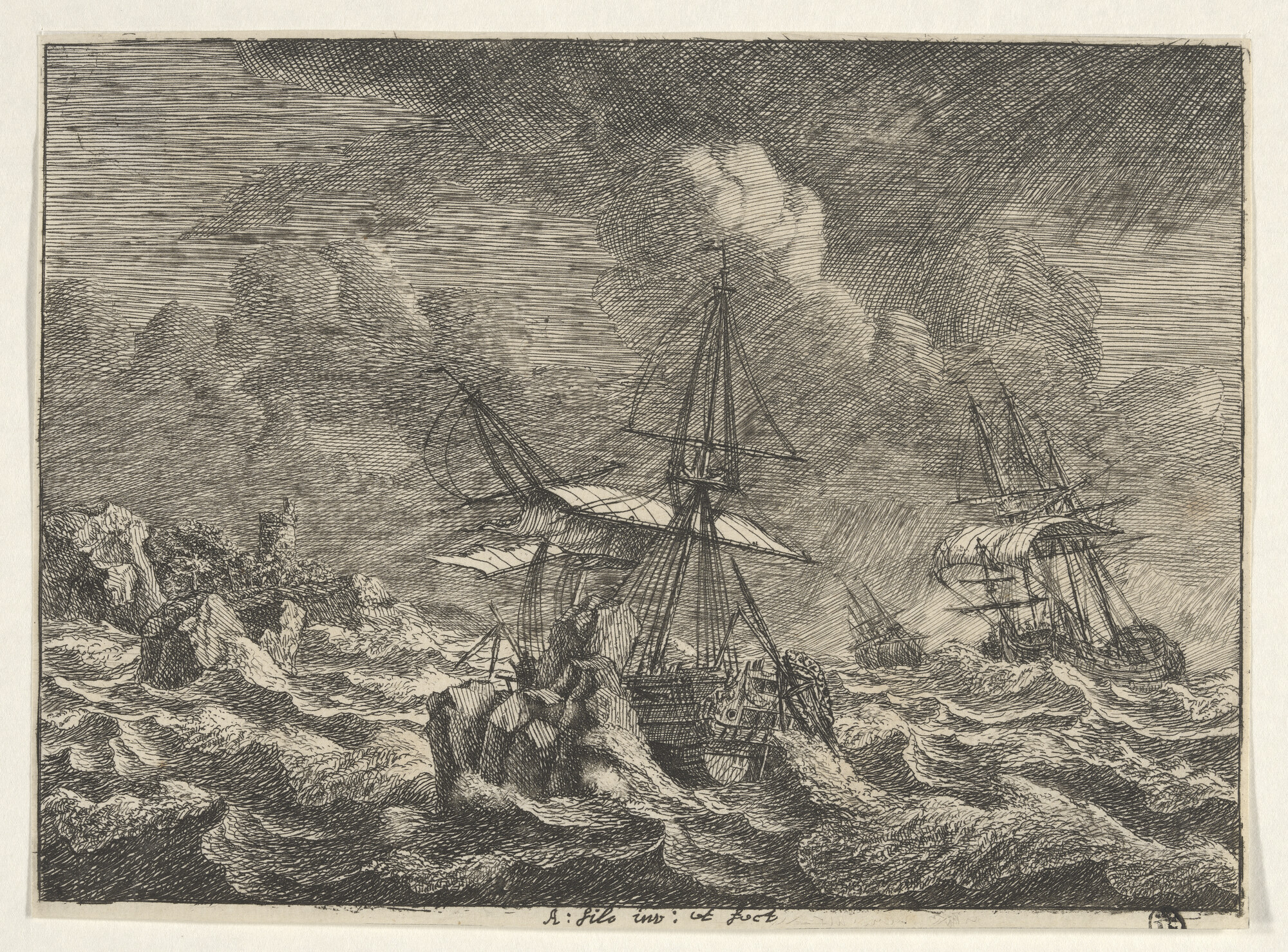 A.1300(01)2; Scheepvaart op een rede; tekening