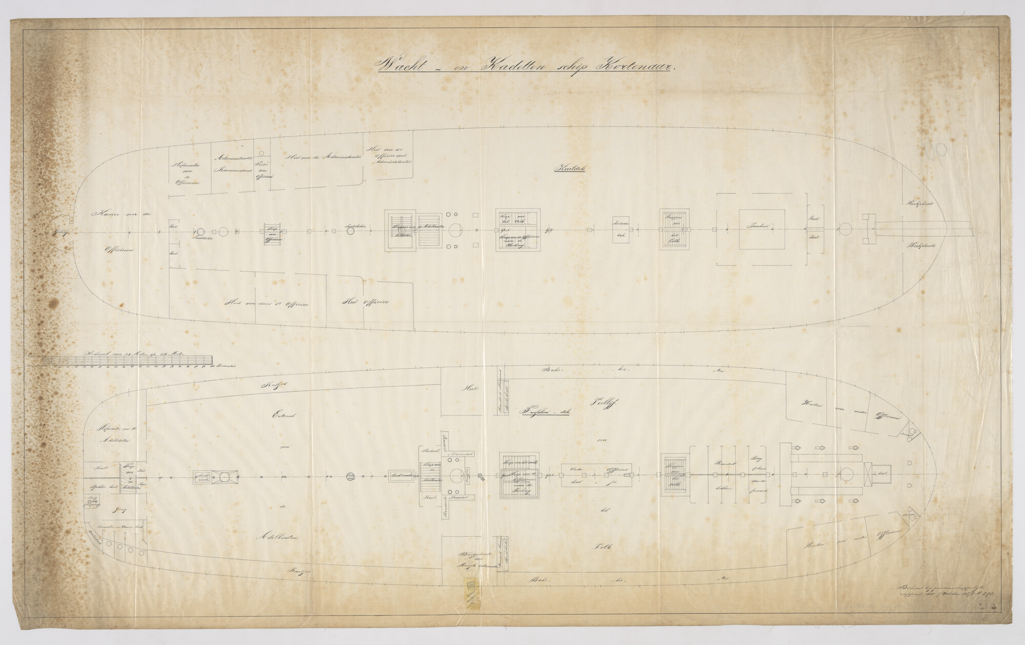 S.2599(0025); Indelingsplan van het wachtschip ex-linieschip Kortenaer; technische tekening