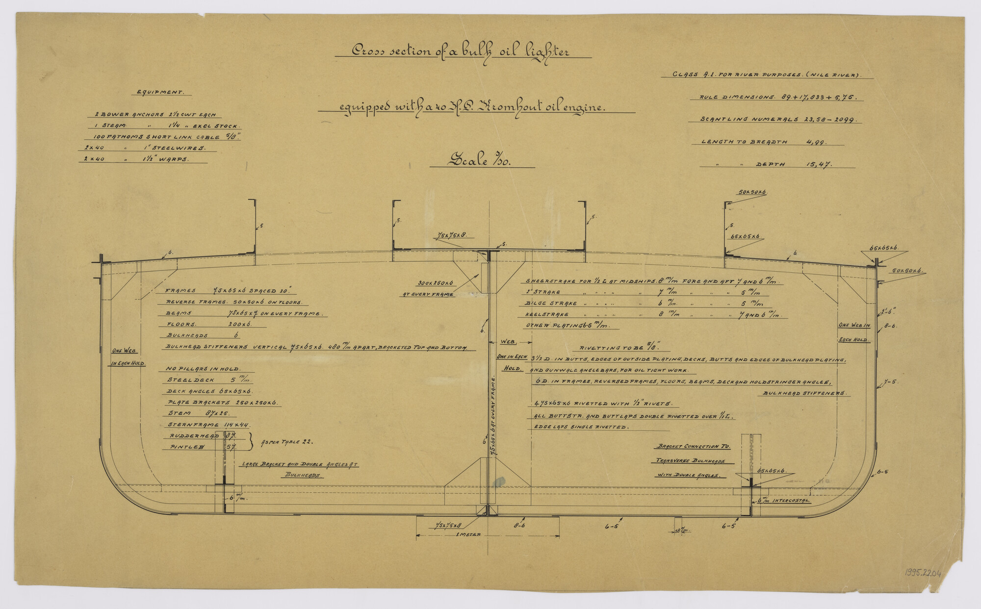 1995.2204; Grootspant van de olielichter Asiatic; technische tekening