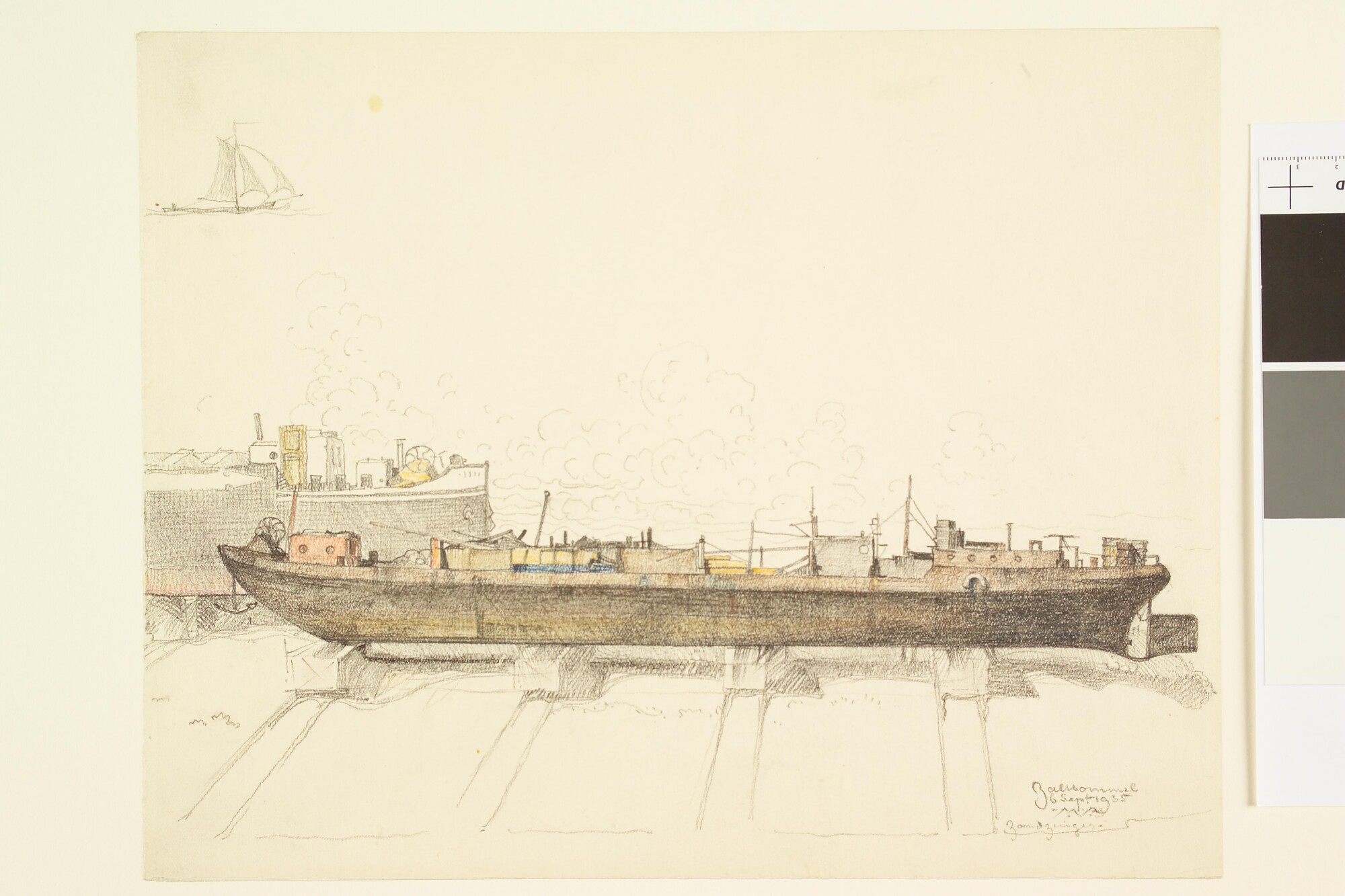 A.4894(18); Een zandzuiger op een dwarshelling te Zaltbommel; tekening