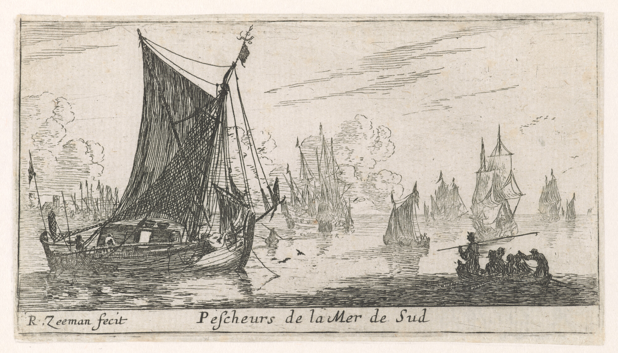 A.0231(04)09; 'Pescheurs de la Mer de Sud.' Een waterschip; prent