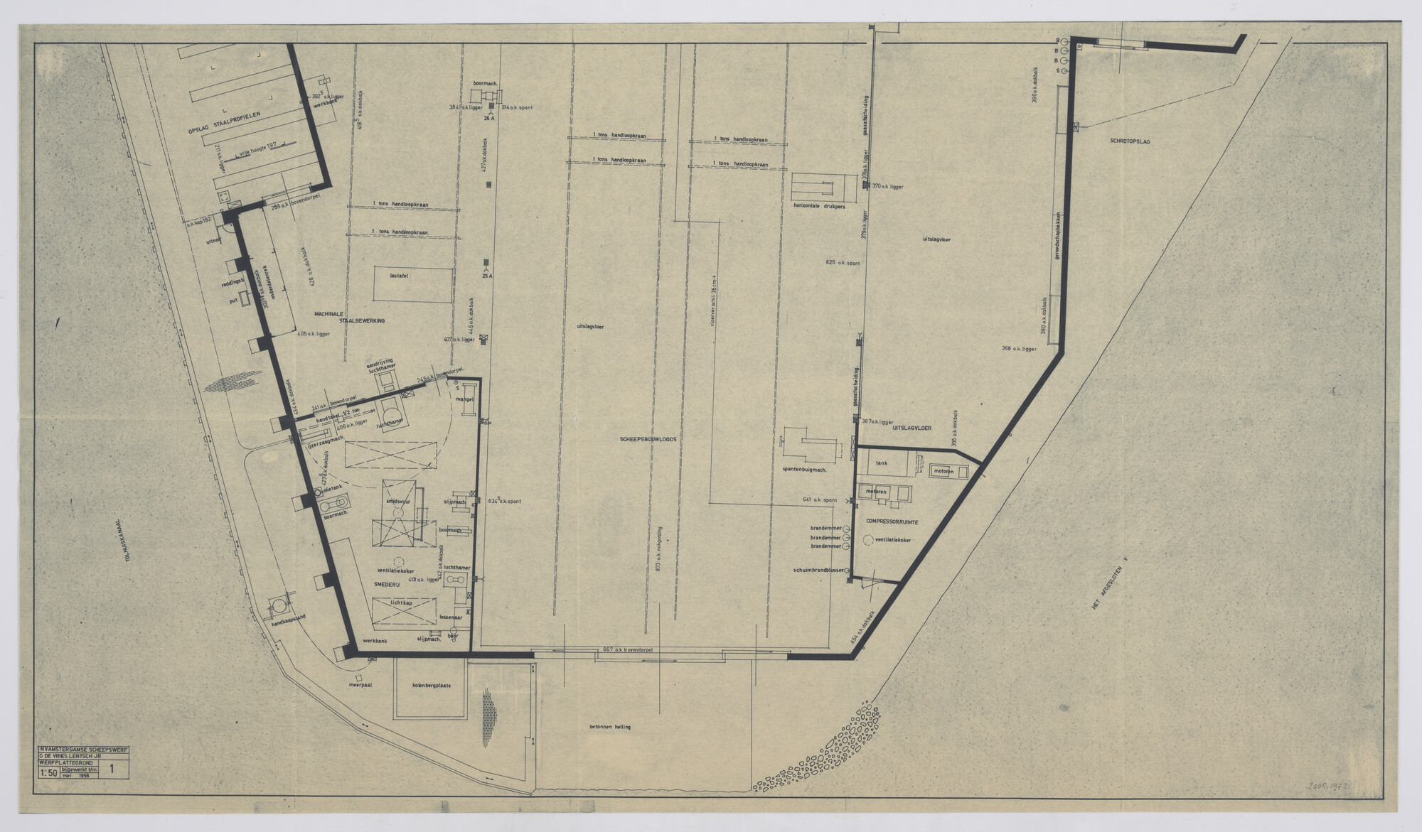 2005.1973; Plattegrond van een deel van de werfterreinen Scheepswerf G. de Vries Lentsch Jr; technische tekening