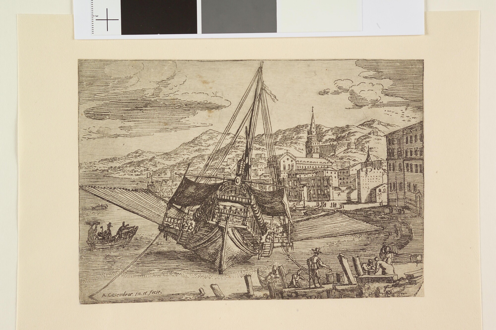 A.1287(02)2; Serie havengezichten van Messina: Een galei in de haven; prent