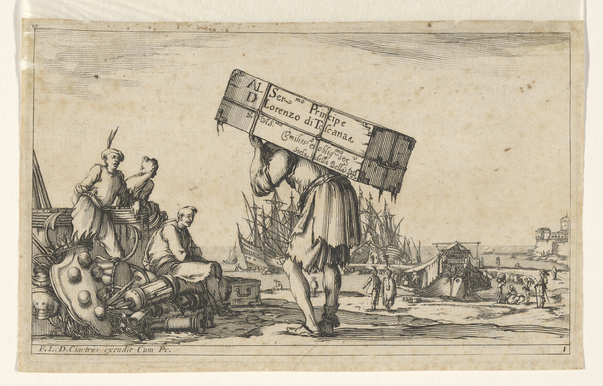 A.0989(01) [nr 0008]; Titelblad van Franse serie van acht gravures met voornamelijk galeien; prent