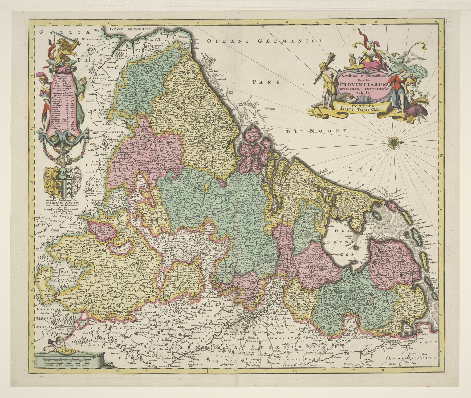 A.3845(01)018; Met de hand gekleurde kaart van de Zeventien Provinciën; landkaart