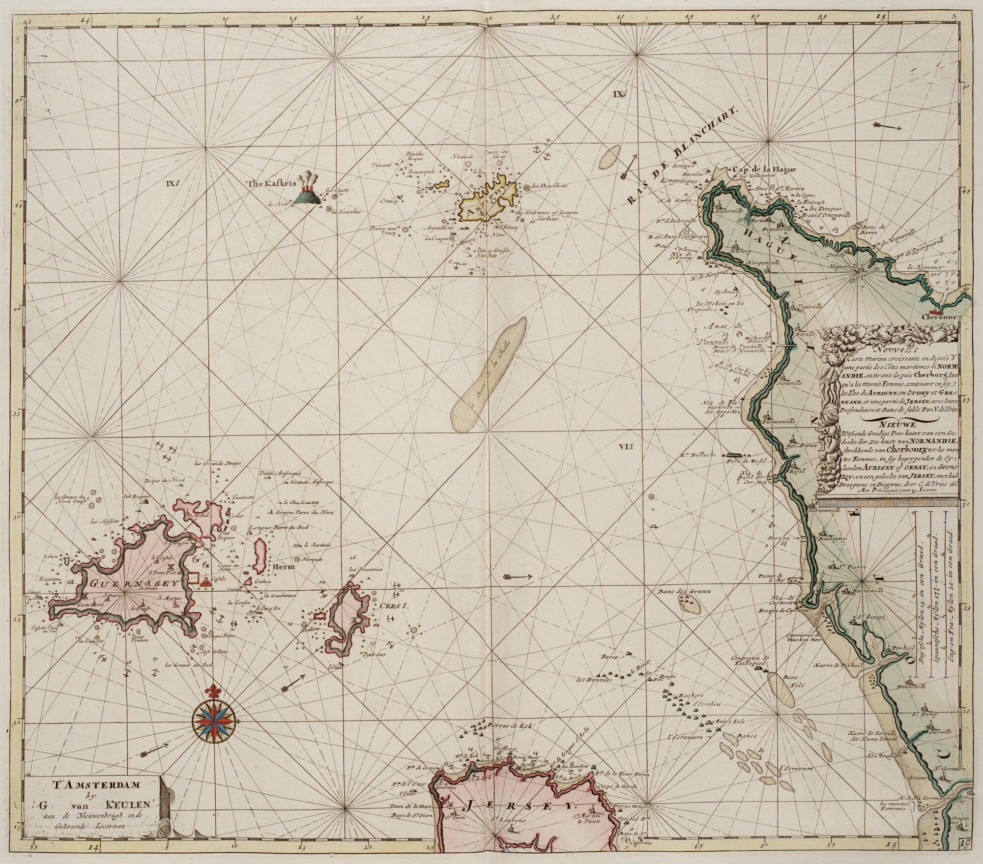 B.0032(109)2 [kaart 048]; Zeekaart van een deel van Franse westkust met de westkust van Normandië en de; zeekaart