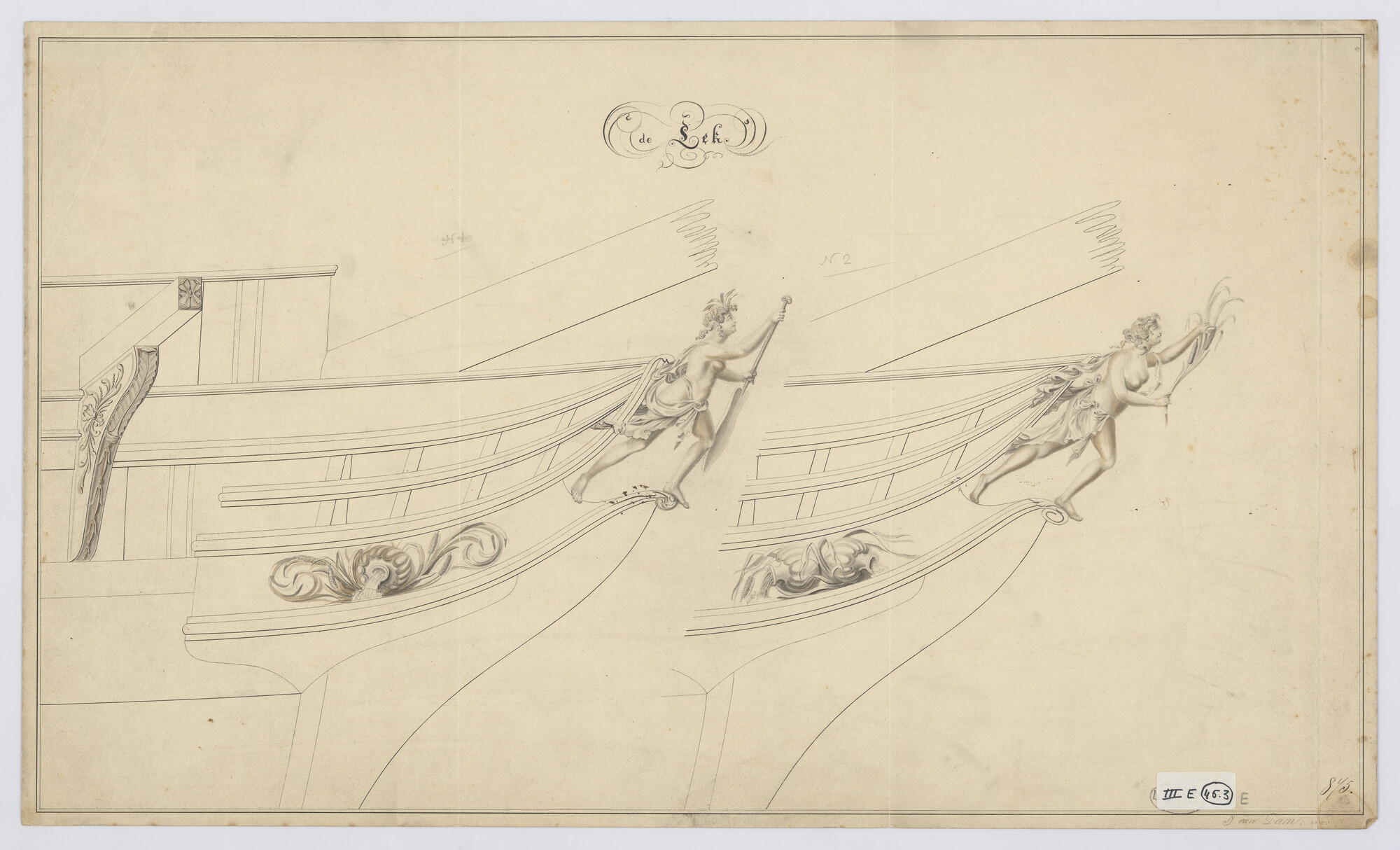 S.1214(0283); Schegbeeld ontwerpen voor het fregat Zr.Ms. 'Lek'; technische tekening