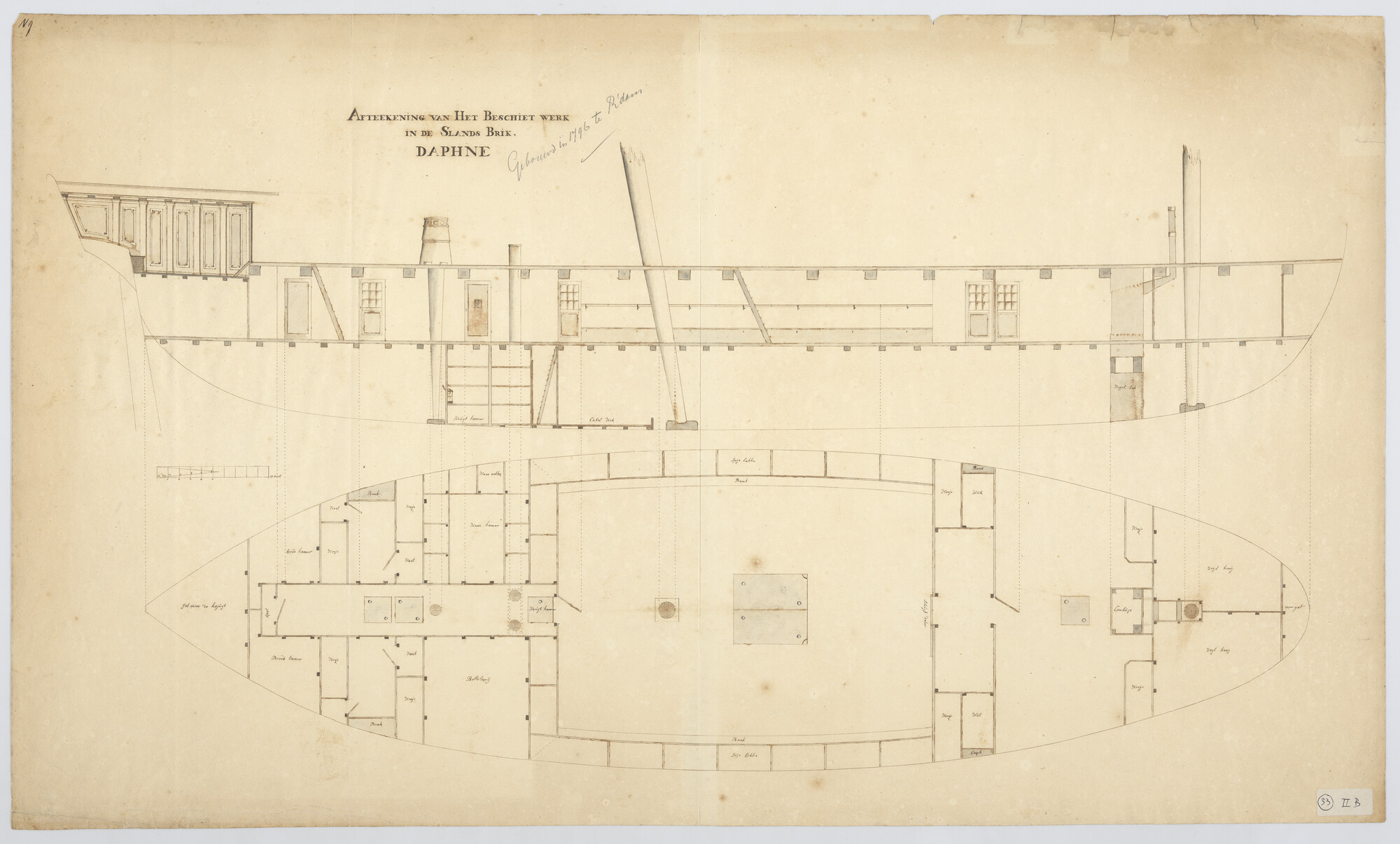 A.0149(0906); Indelingsplan van de brik 'Daphne' van 16 stukken; technische tekening