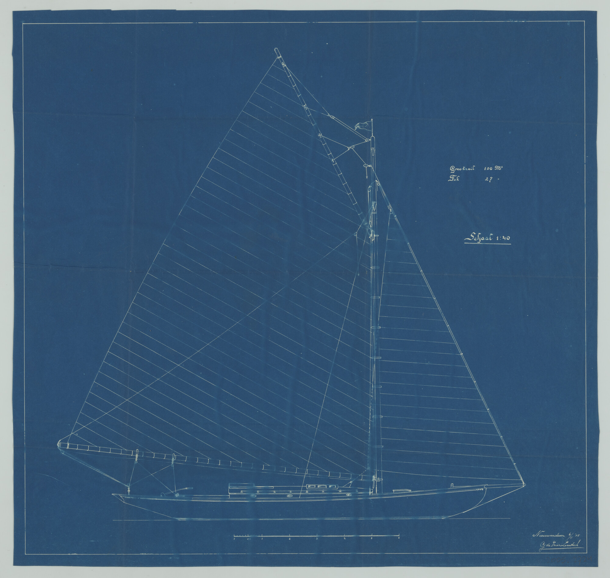 2005.2724; Tuigenplan van zeiljacht Jozef Israëls; technische tekening