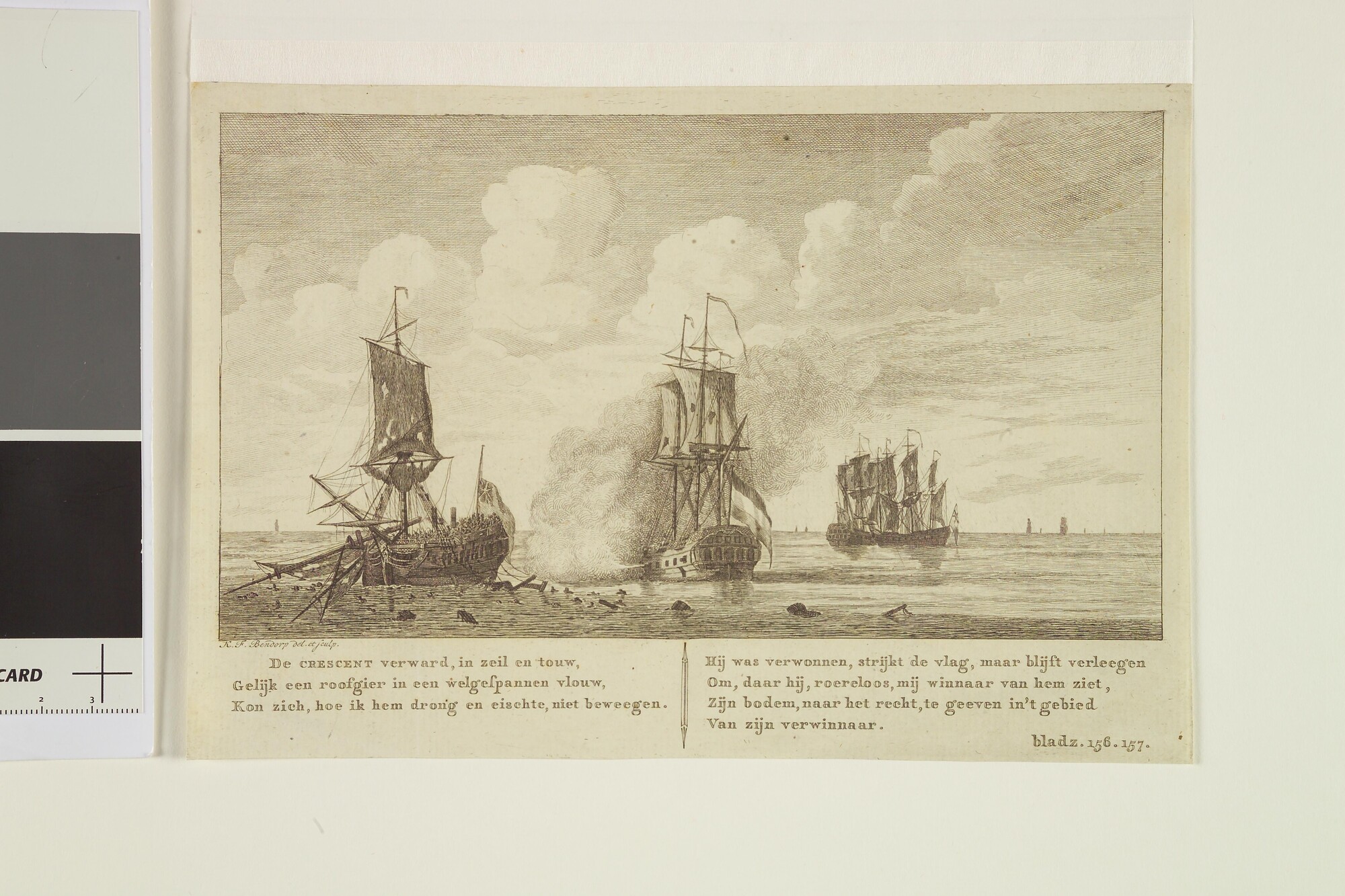 S.2644(13); Prent van het gevecht tussen het Engelse schip De Crescent en een Hollands schip; prent