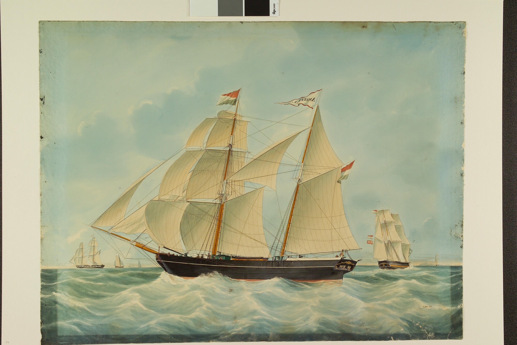 A.2050(01); Het schoenerbrikschip Amicitia en het barkschip Suriname; tekening