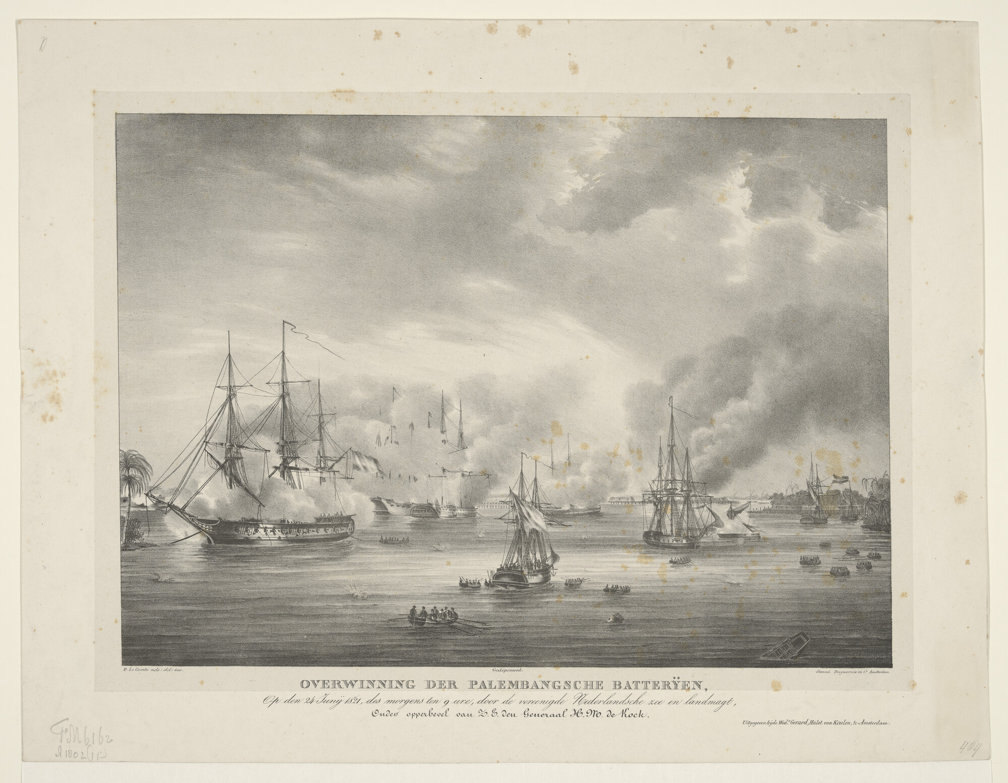 A.1802(11)1; Overwinning op de Palembangsche batterijen op 24 juli 1821 door de verenigde; prent