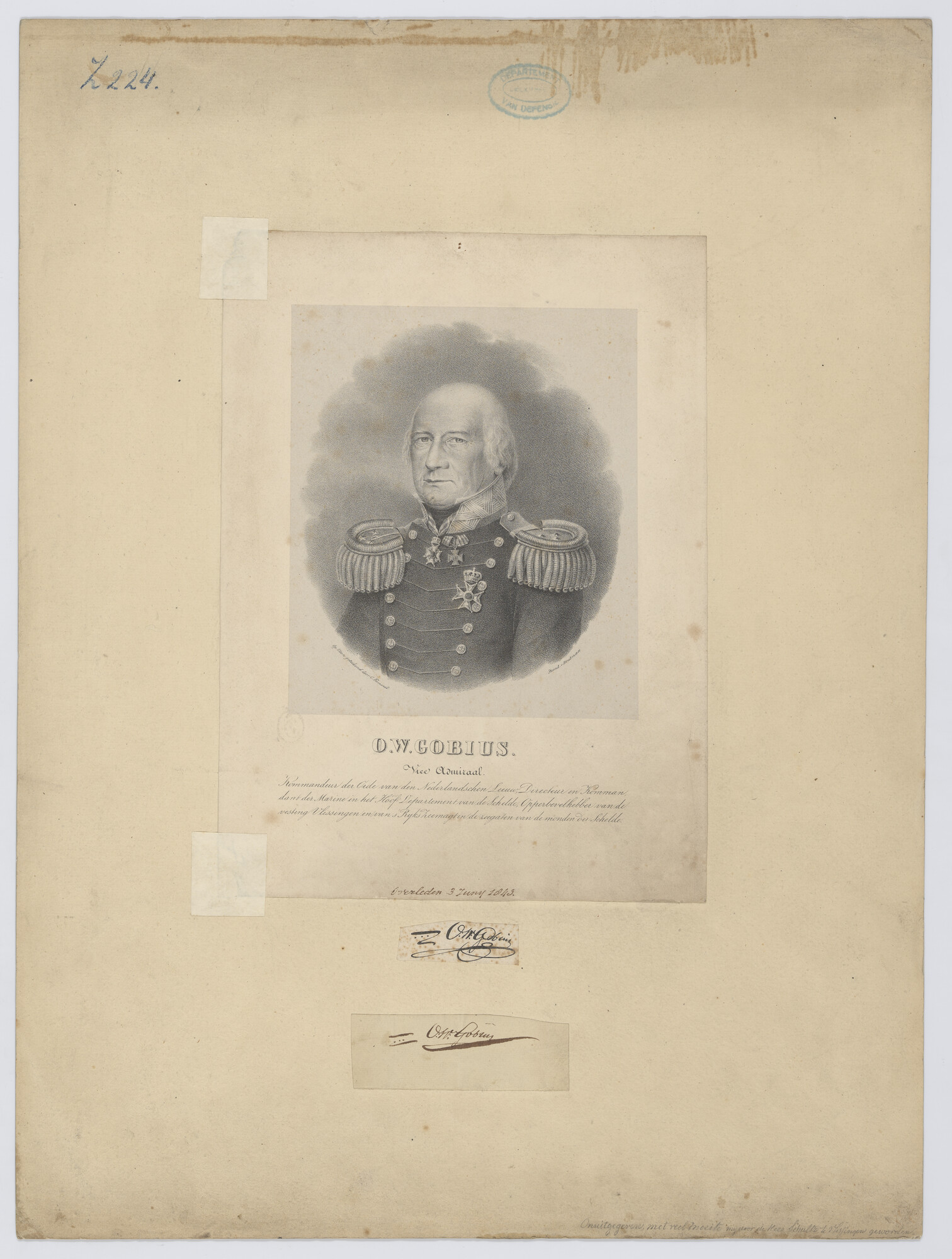 2023.0326; Portret van Vice-Admiraal Otto Willem Gobius; prent
