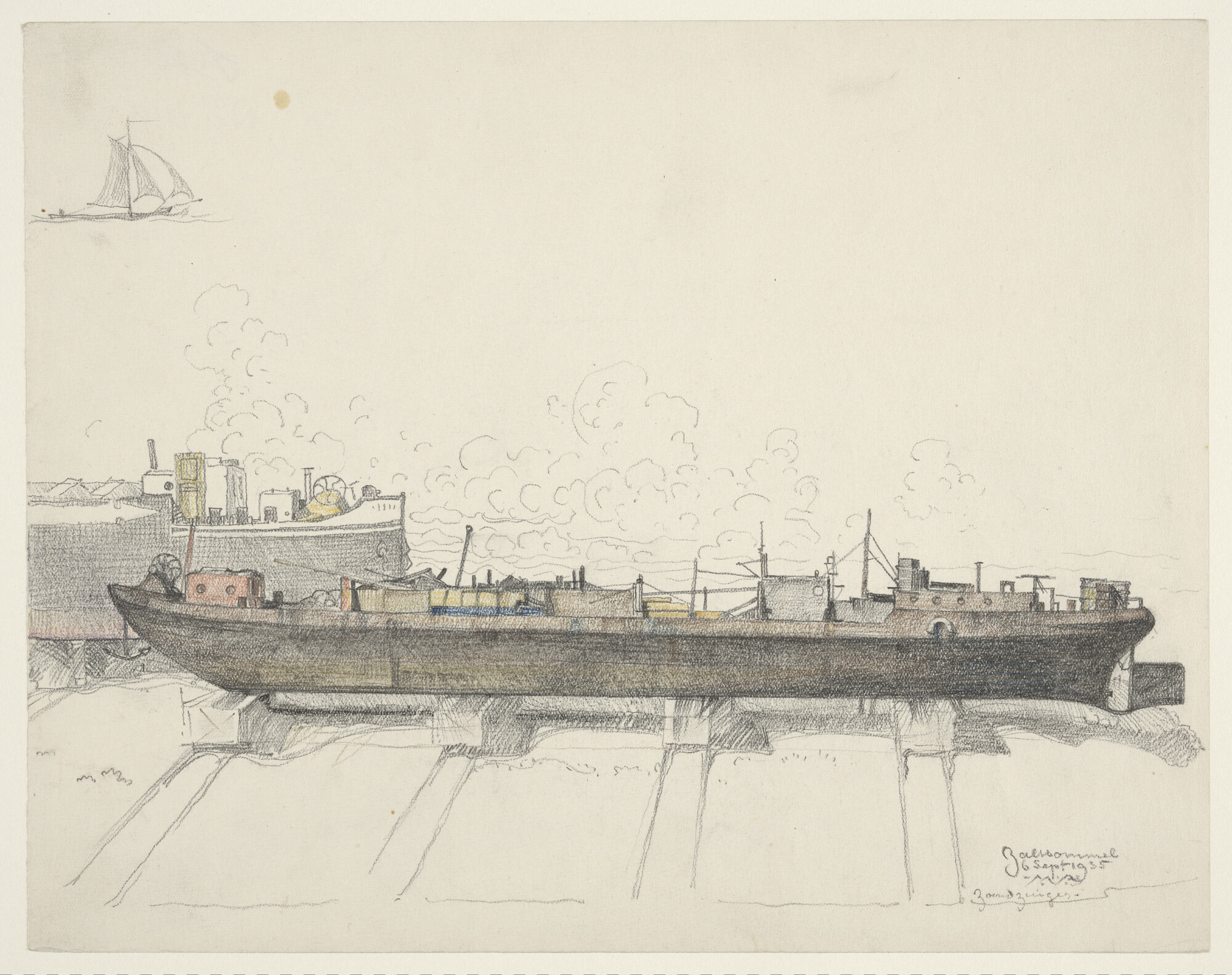 A.4894(18); Een zandzuiger op een dwarshelling te Zaltbommel; tekening