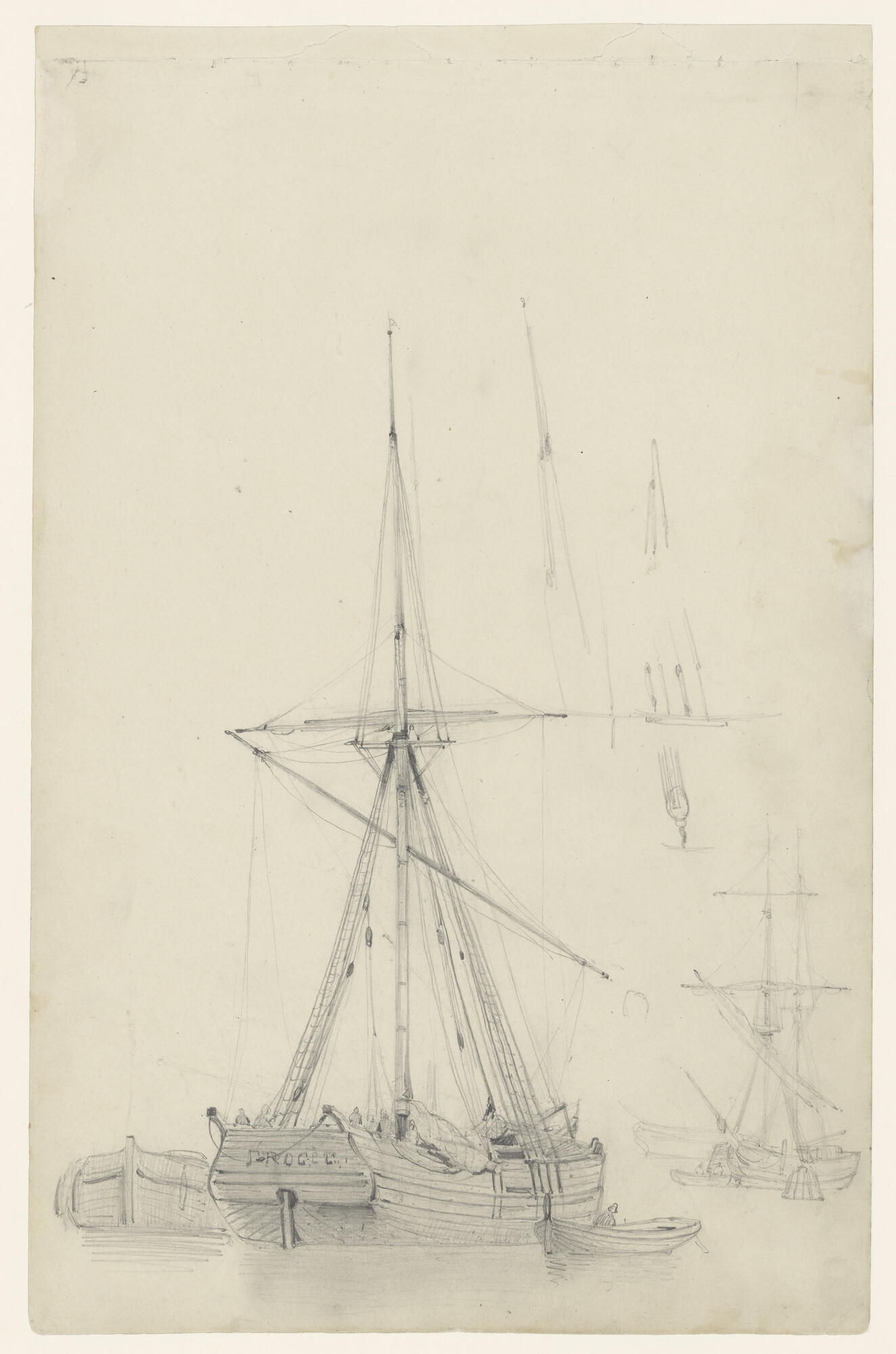 A.3452(03); Een klein dwarsgetuigd vrachtschip; tekening