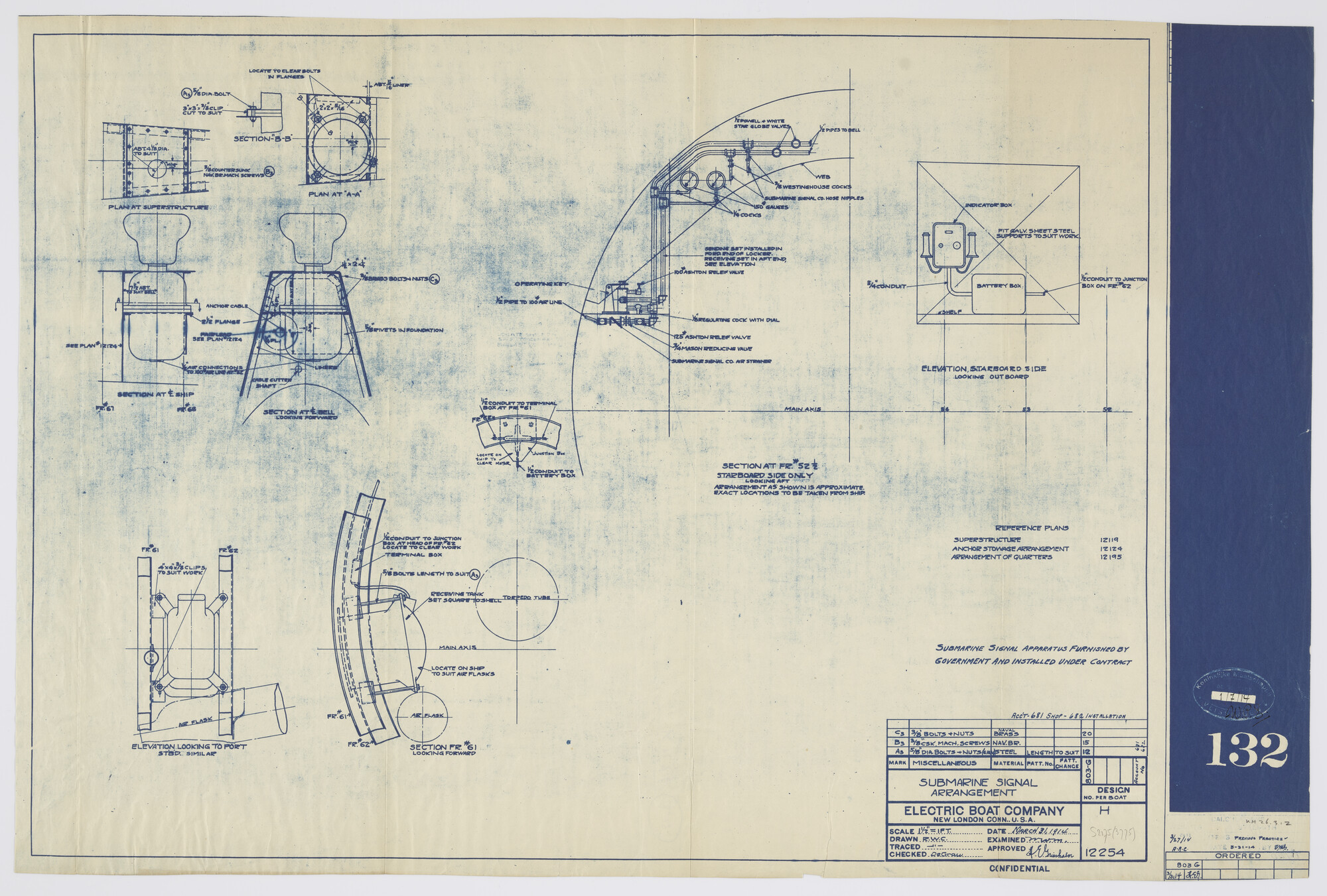 S.2175(3775); Onderwaterkloksignaalinrichting aan boord van de onderzeeboot Hr.Ms. 'O 6'; technische tekening