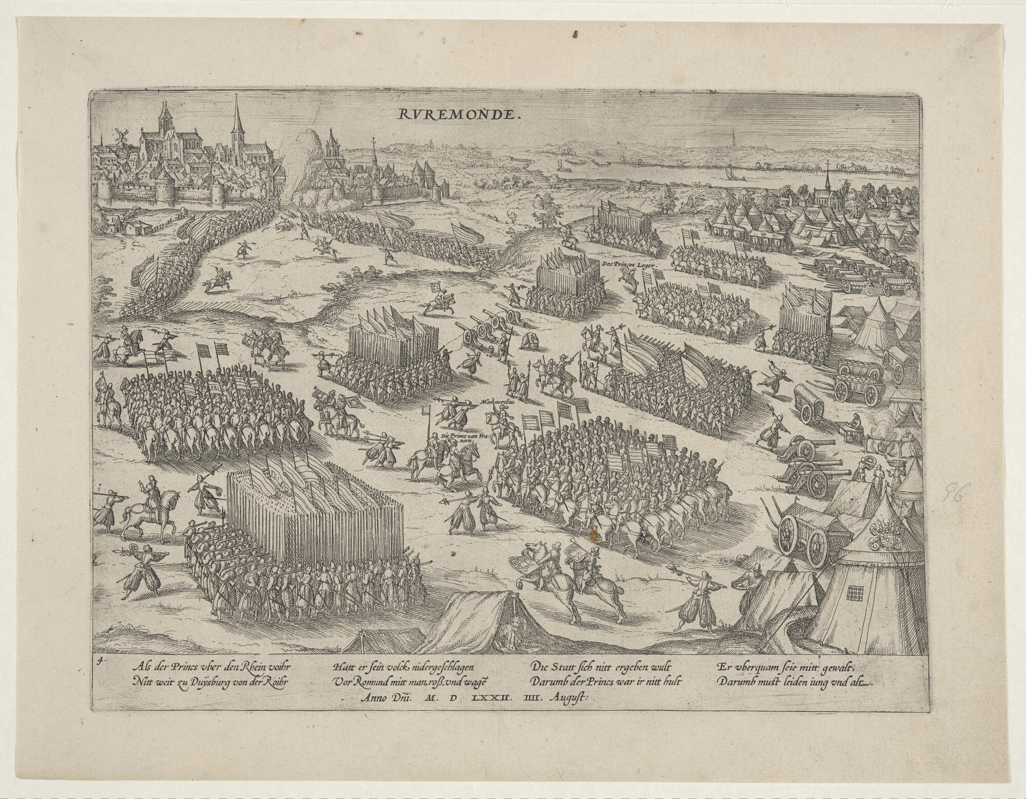 A.0145(027)119; Roermond door de Prins van Oranje ingenomen, 4 augustus 1572; prent