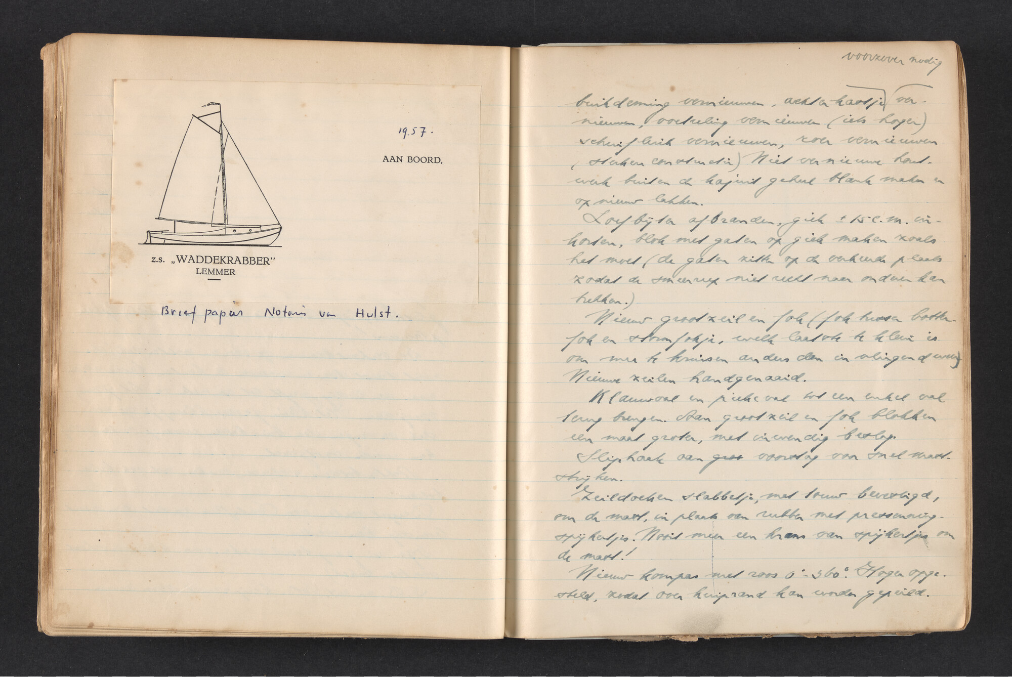 2017.0792; Logboek c.q. fotoalbum van reizen met zeeschouw Grutto in Nederland, 1955-1957; logboek
