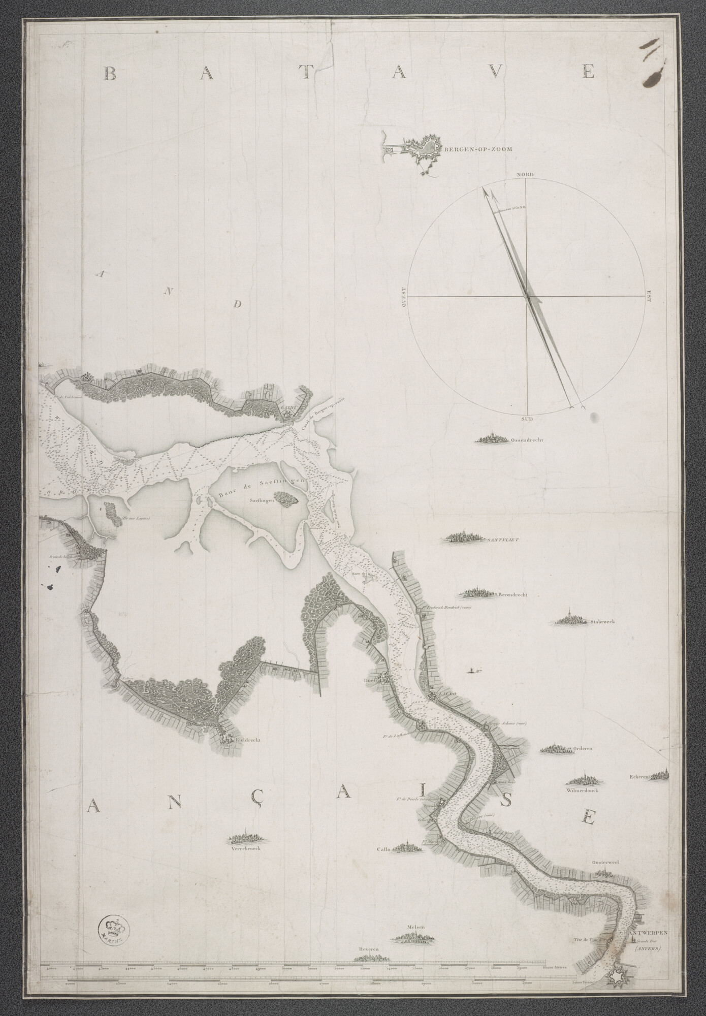 A.5596; Kaart in drie delen van de Schelde; rivierkaart