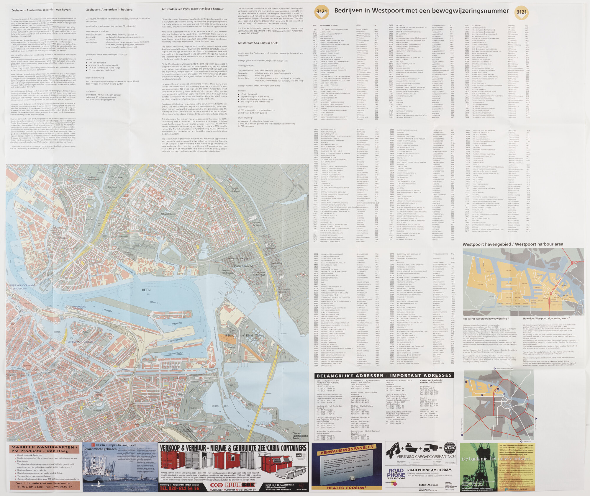 1997.3169; Gekleurde overzichtskaart van de havens van Amsterdam in 1996; havenkaart