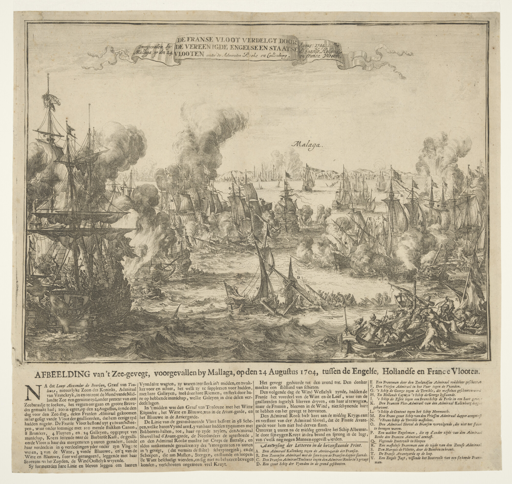 A.2150(03); Zeegevecht voor Malaga op 24 augustus 1704; prent