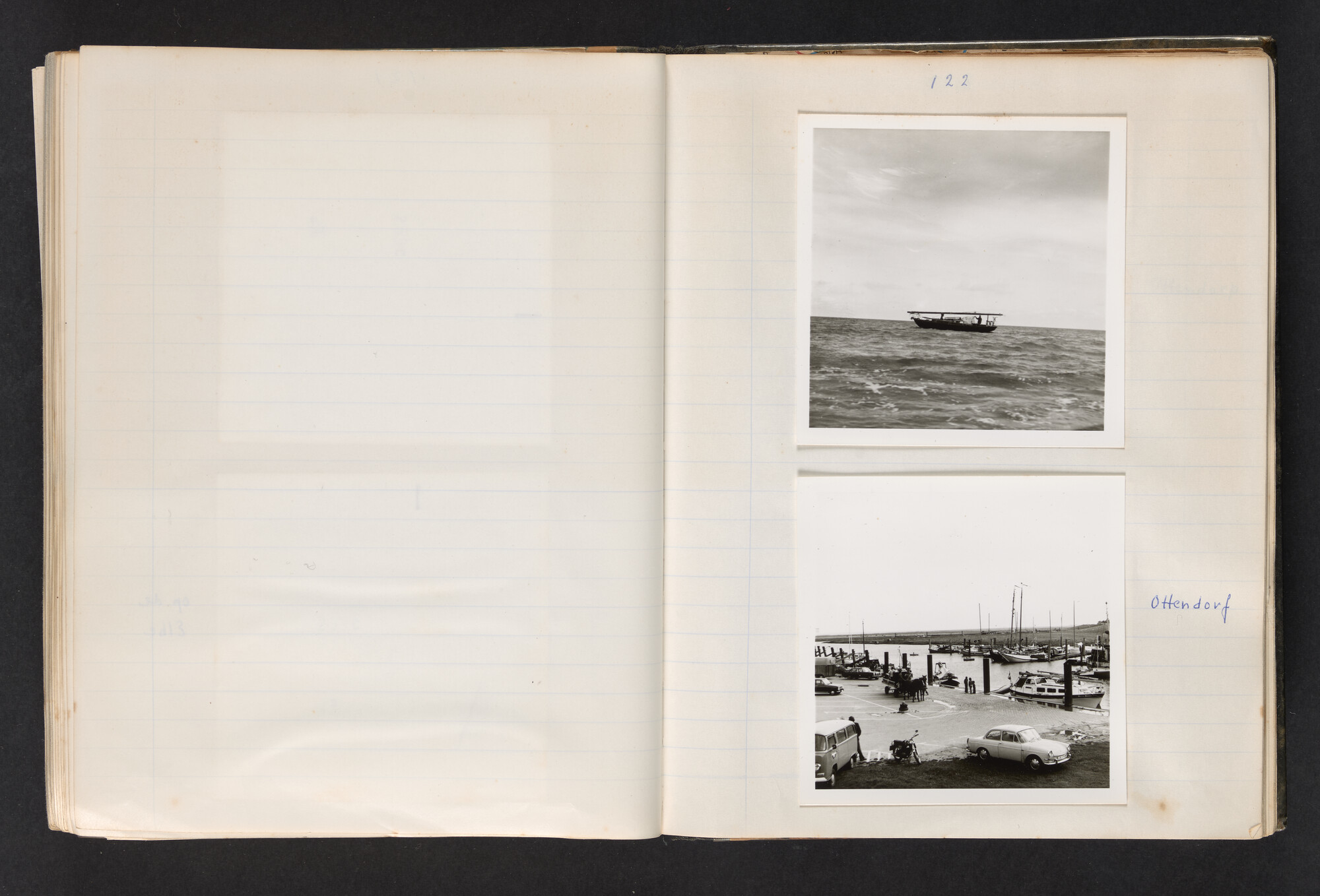 2017.0802; Logboek c.q. fotoalbum van reizen met zeeschouw Grutto (II) in Nederland, Duitsland en Denemarken, 1973-1974; logboek