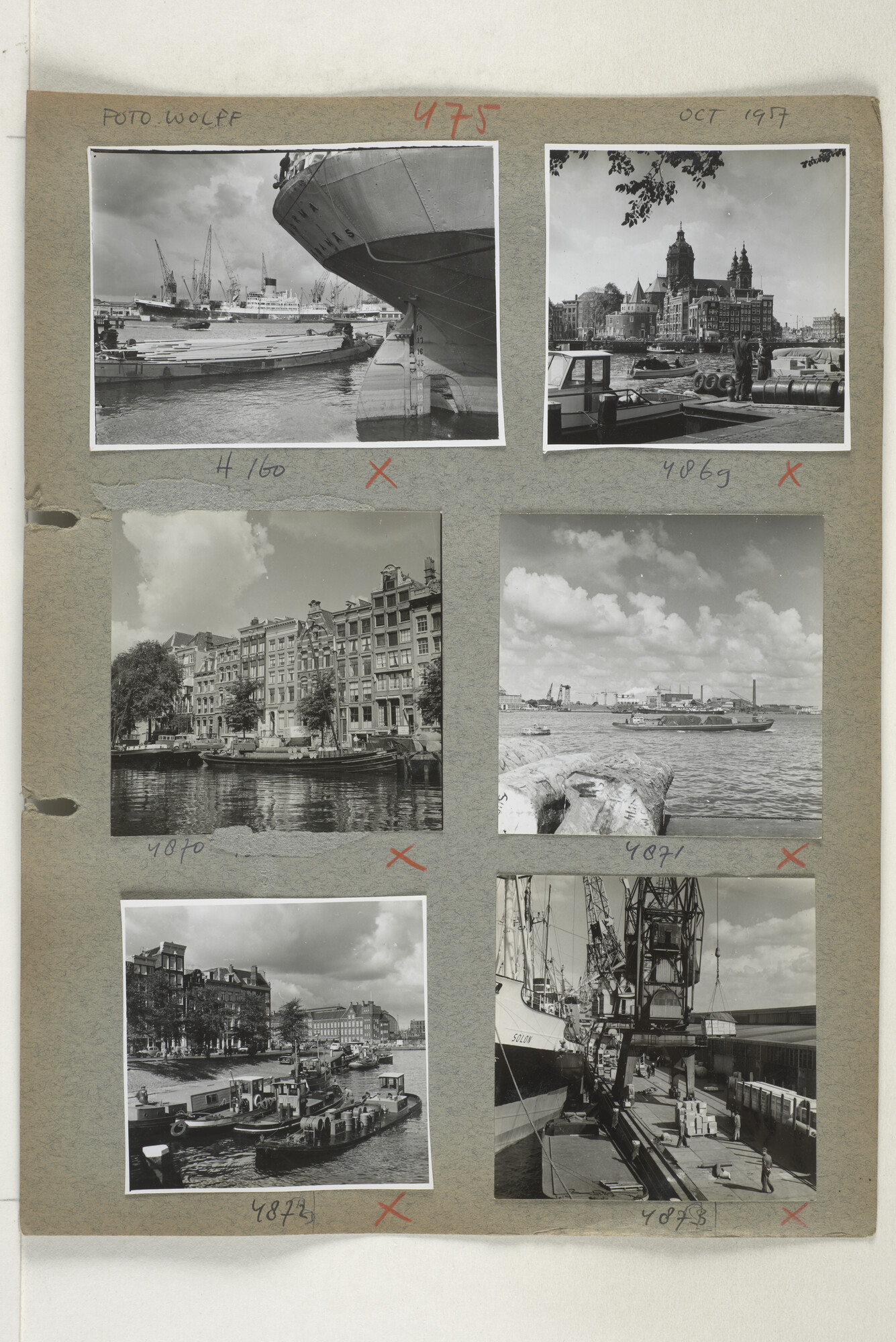 1998.2183; Omslag (voorheen ordner) met een grote hoeveelheid proef foto's van de haven en de stad van Amsterdam; omslag
