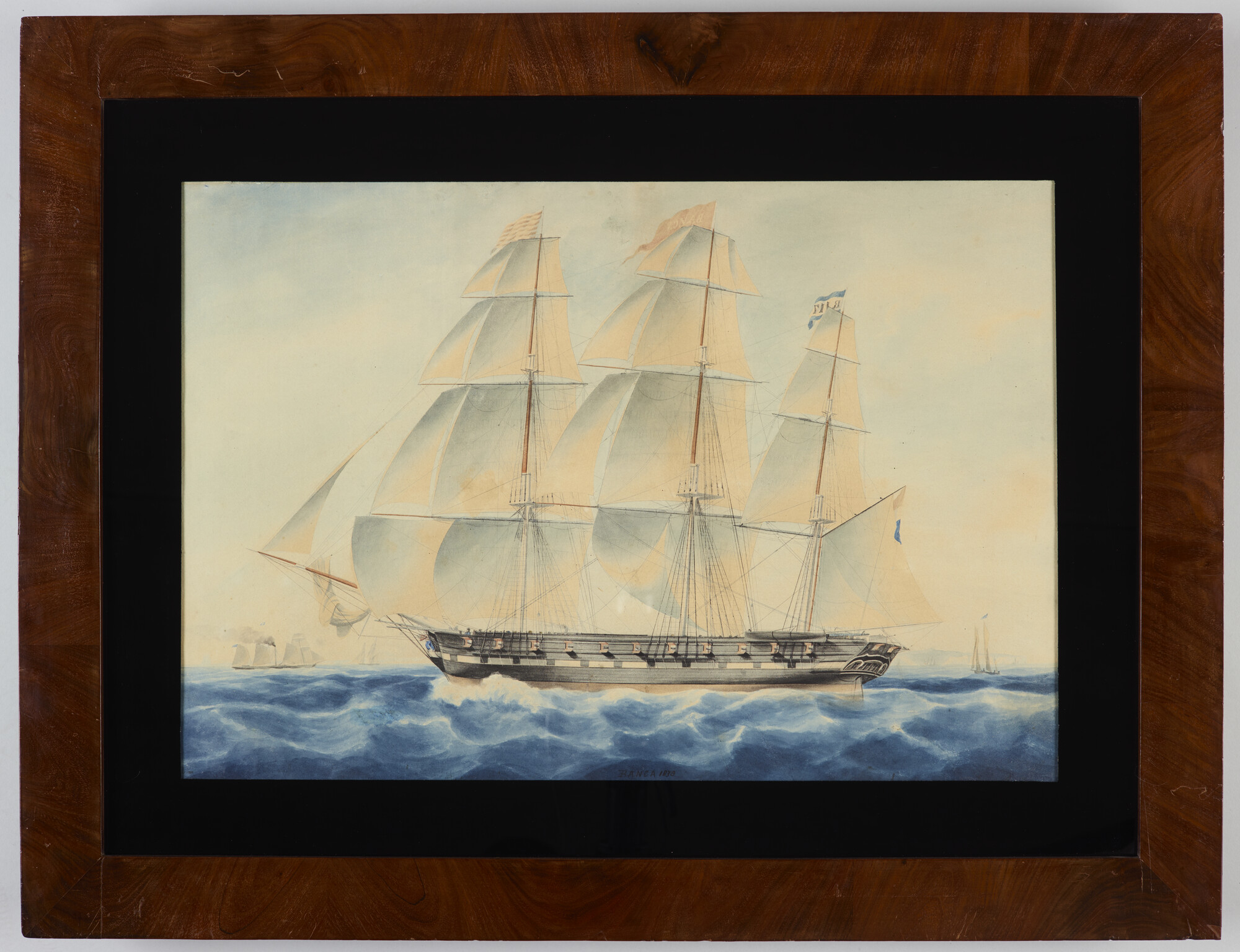 A.1874; Het fregatschip Banca; tekening