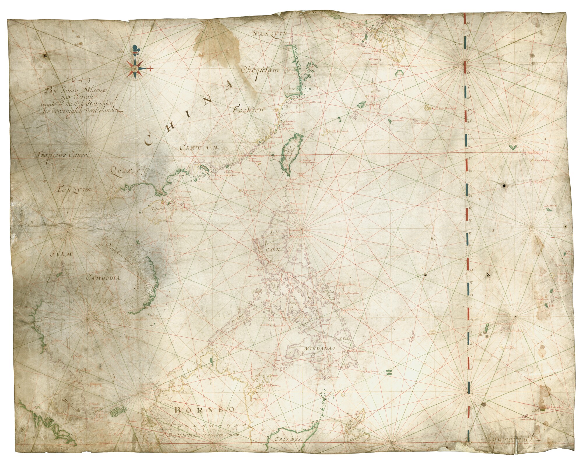 A.2629(01); Zeekaart van de Chinese Zee door Joan Blaeu, Amsterdam, 1649; perkamentkaart