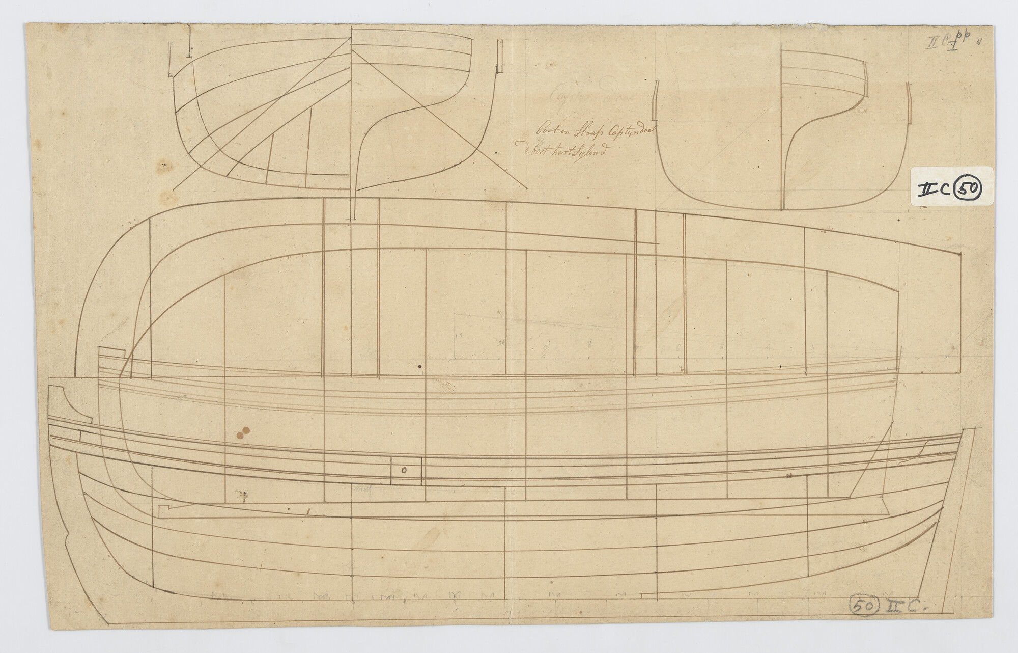 A.0132(02)22; Lijnenplan van een sloep en boot; technische tekening