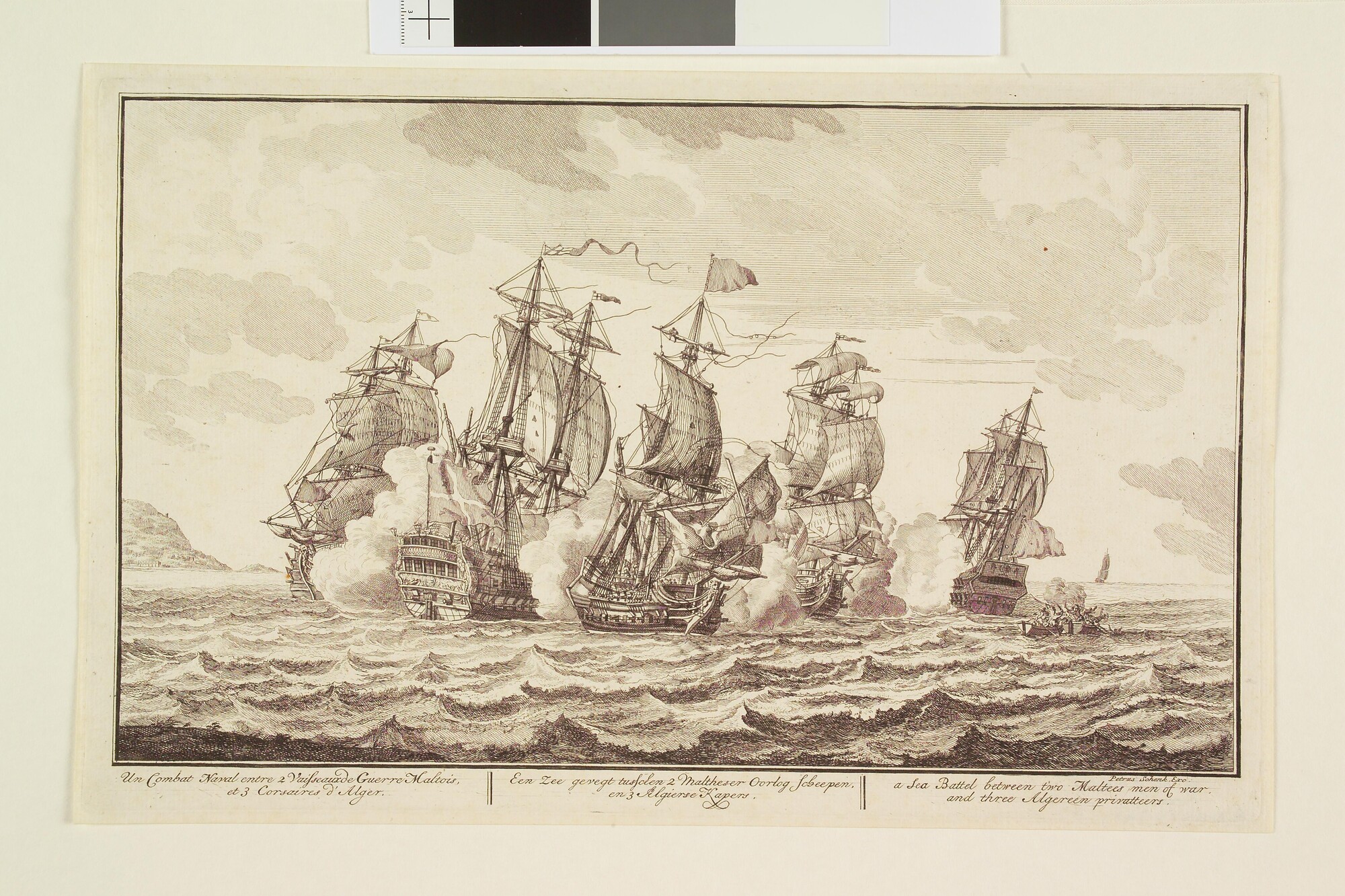 A.0149(0233); Prent uit de serie 'Zee, Land en Stroomlust: een zeegevecht tussen Malteser; prent