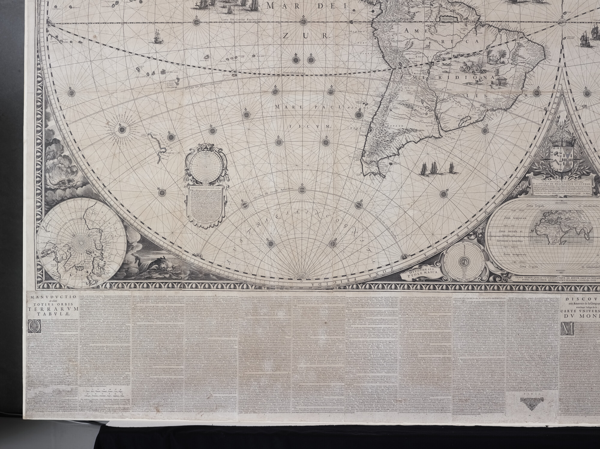S.0864; Wandkaart van de wereld door Joan Blaeu uitgegeven ter gelegenheid van de Vrede van Münster, 1648; wandkaart