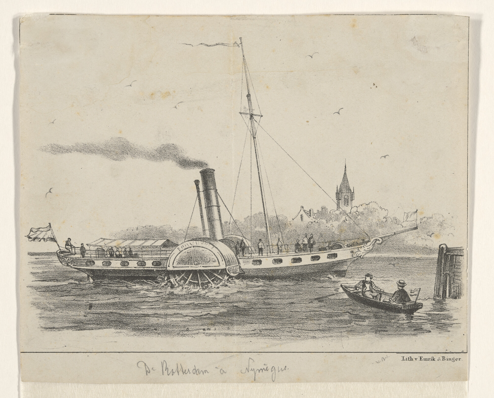 A.0149(0600); Het raderstoomschip van de dienst Rotterdam - Nijmegen; prent