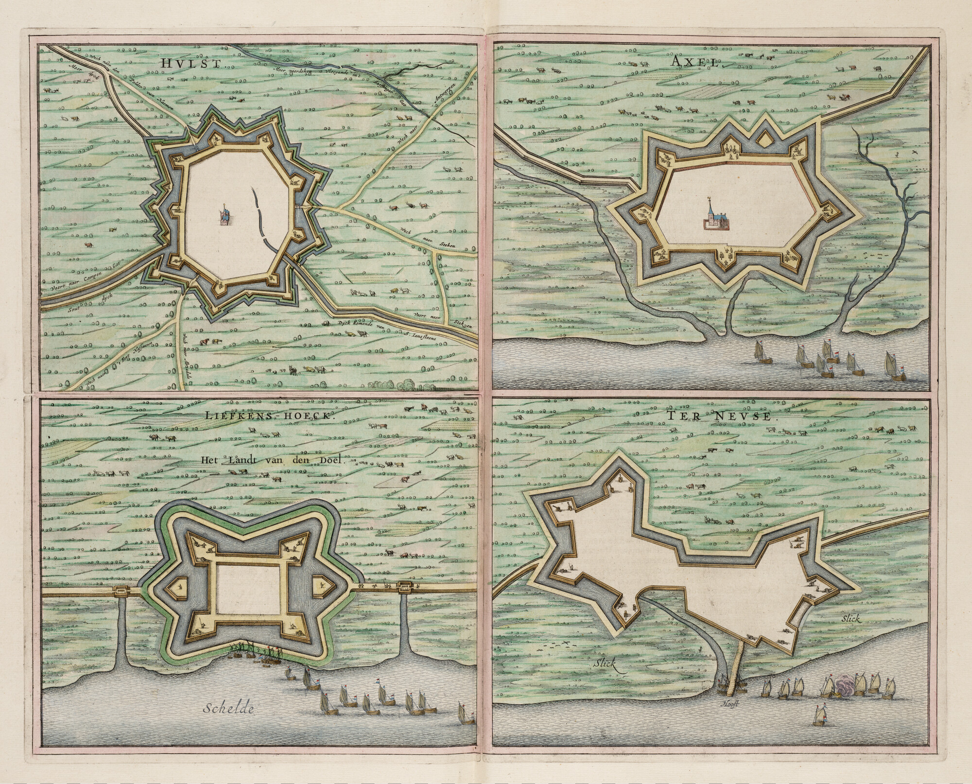 S.1034(15) [kaart 109]; Plattegrond van de versterkingen van Hulst, Liefkenshoek, Axel en Terneuzen; landkaart