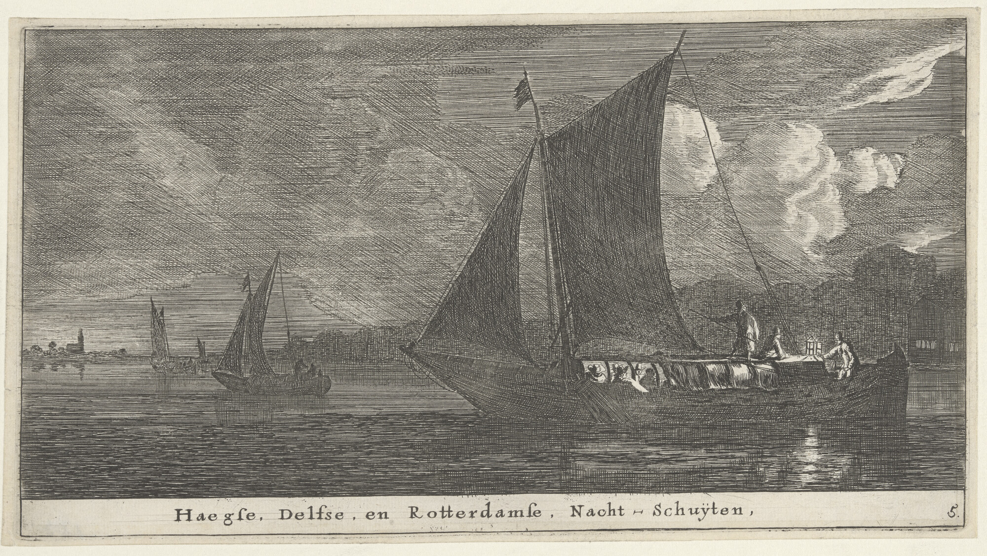 A.0149(0290); De nachtschuit op 's Gravenhage, Delft en Rotterdam; prent