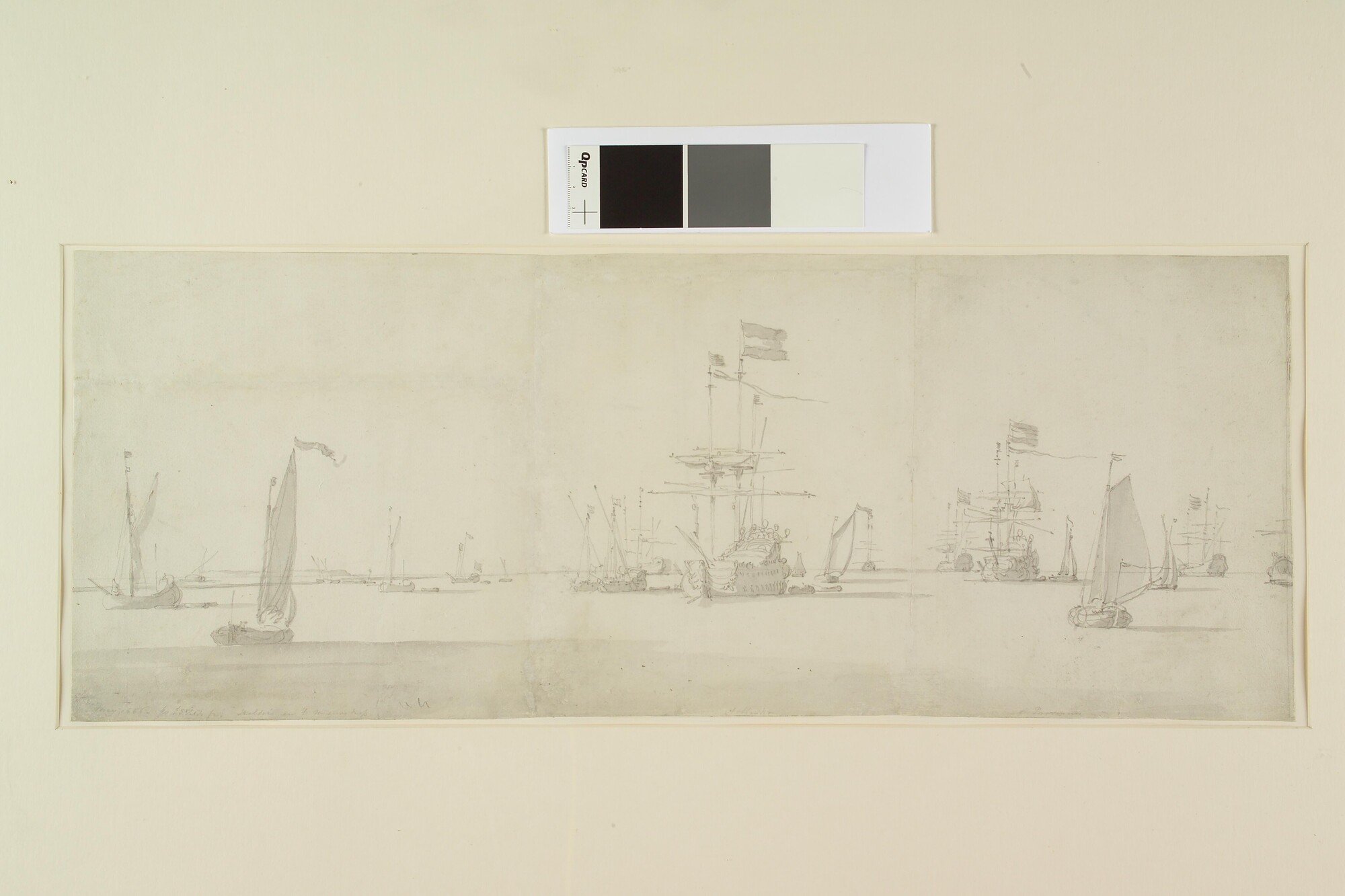A.3593(01); Twee oorlogschepen in het Nieuwe Diep; tekening