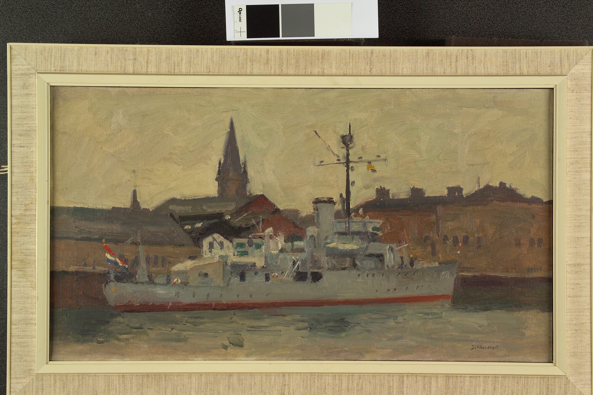 A.4955(01); Het politievaartuig Hr.Ms. Batjan in de haven van Dundee; schilderij