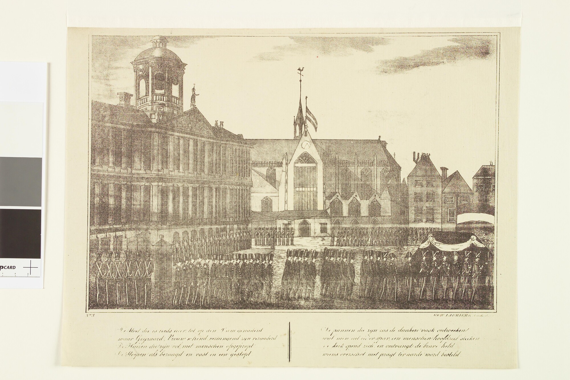 A.0482(03)07; De plechtige lijkvaart van Van Speyk: optocht op de Dam naar de Nieuwe Kerk; prent