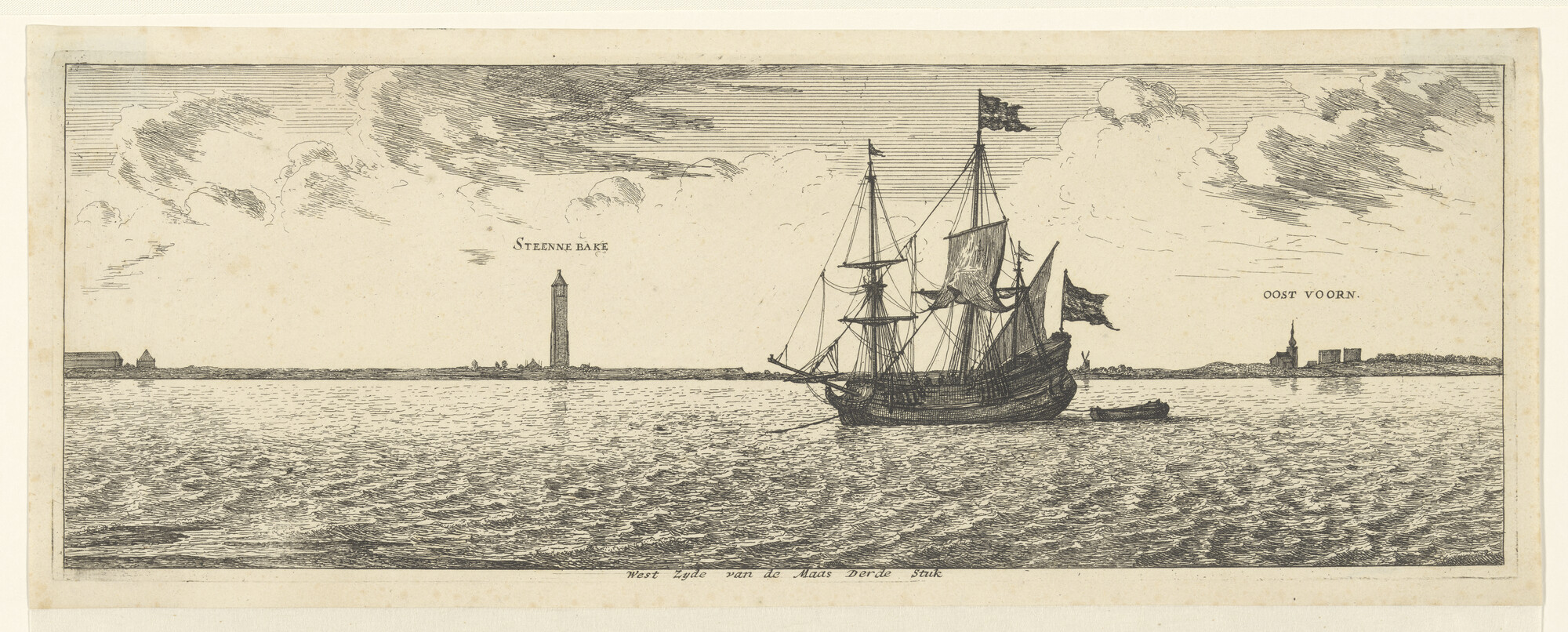 A.0149(0679); De westzijde van de Maasmond met uitzicht op Oostvoorne; prent
