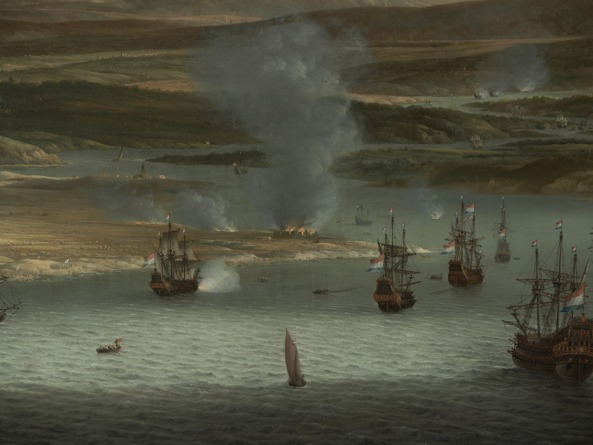 1993.3261; Tocht naar Chatham, 1667: de Nederlandse vloot in de monding van de Medway; schilderij