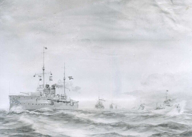S.0923; Het Nederlands eskader in Oost-Indië, 1914; tekening
