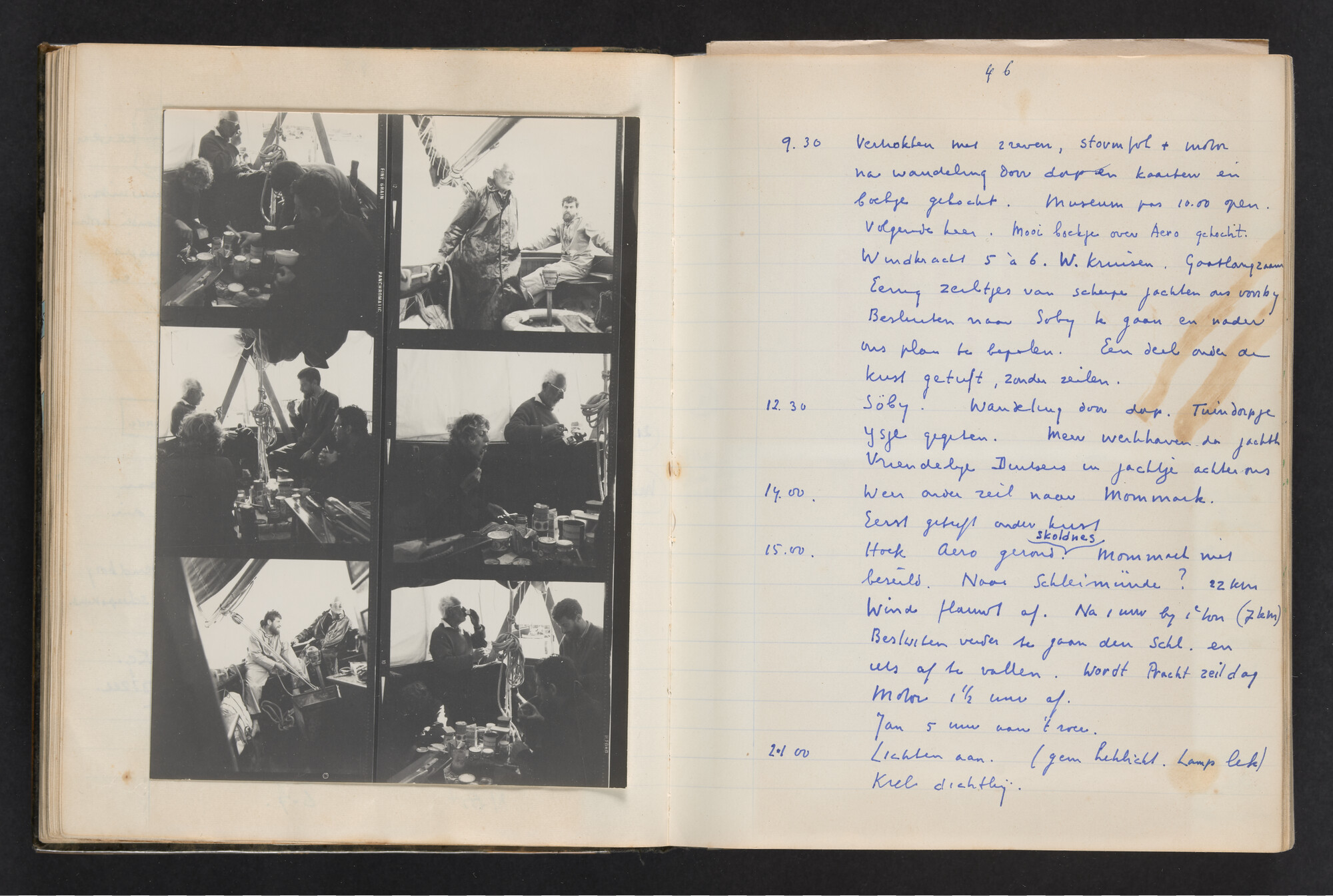 2017.0802; Logboek c.q. fotoalbum van reizen met zeeschouw Grutto (II) in Nederland, Duitsland en Denemarken, 1973-1974; logboek