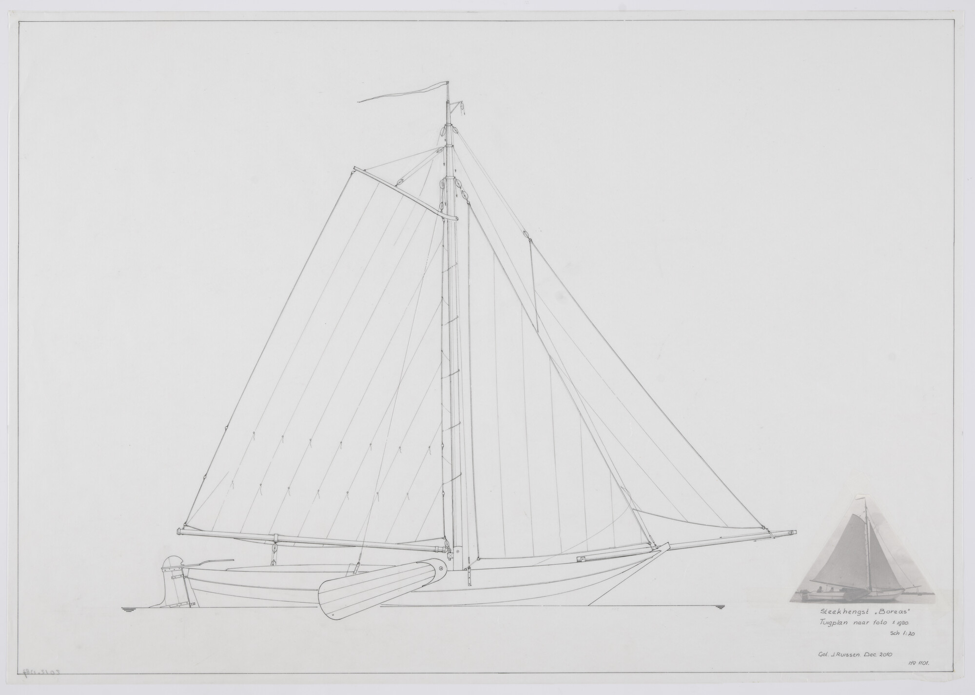 2012.1387; Tuigplan van de steekhengst 'Boreas' van 9.21 meter; technische tekening