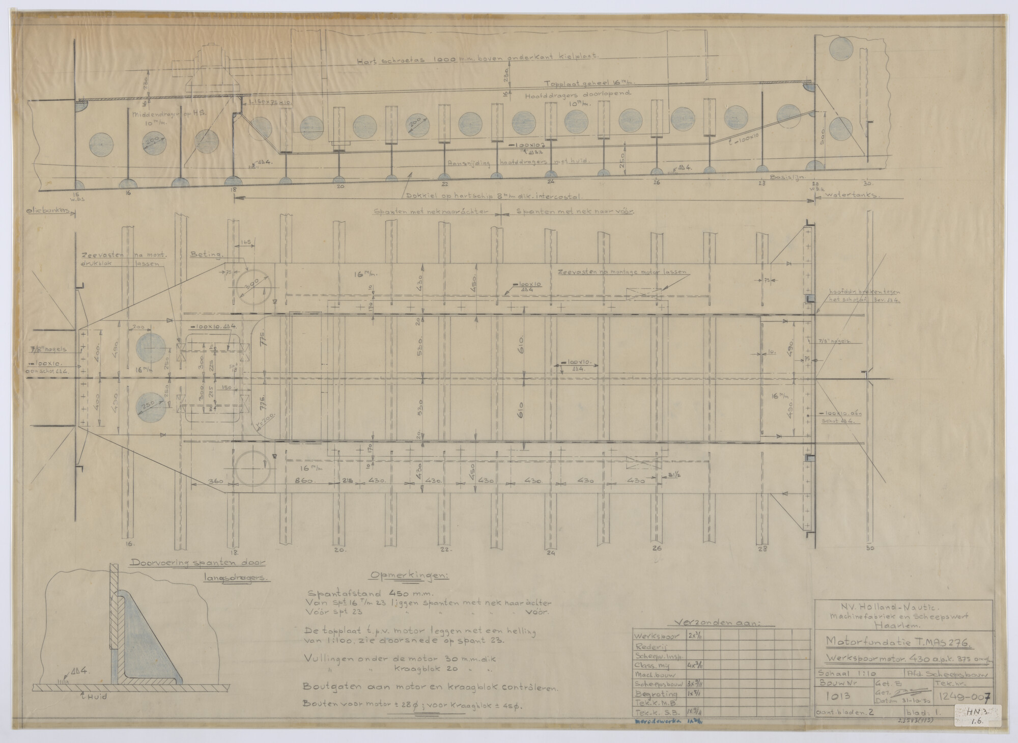 S.3583(113); Sleepboot Paranagua: Motorfundatie werkspoor TMAS 430 apk motor met 375 [...]; technische tekening