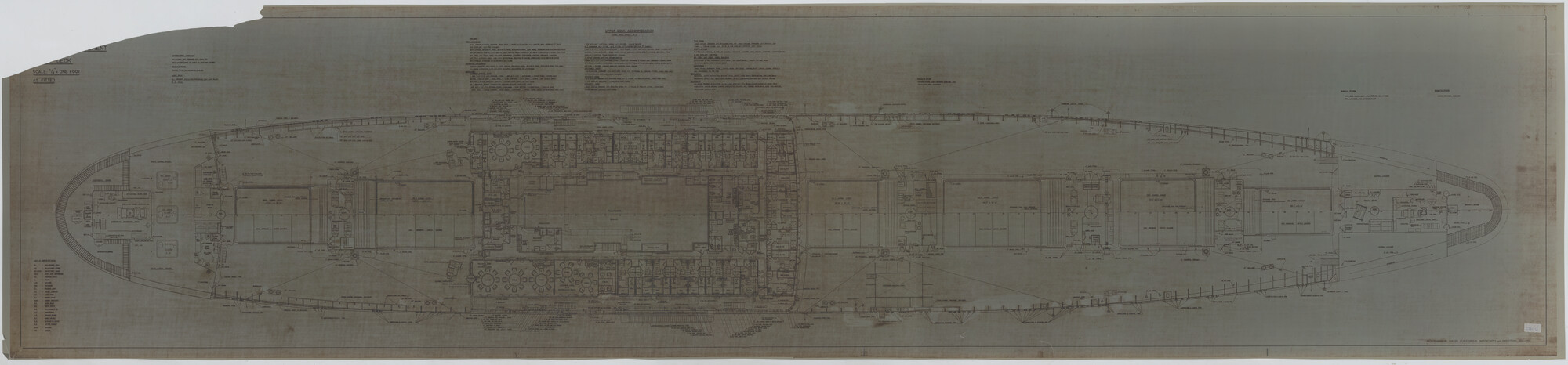 S.5444(226.04); Algemeen plan van brugdek, kampanjedek en bakdek van het vrachtschip [...]; technische tekening
