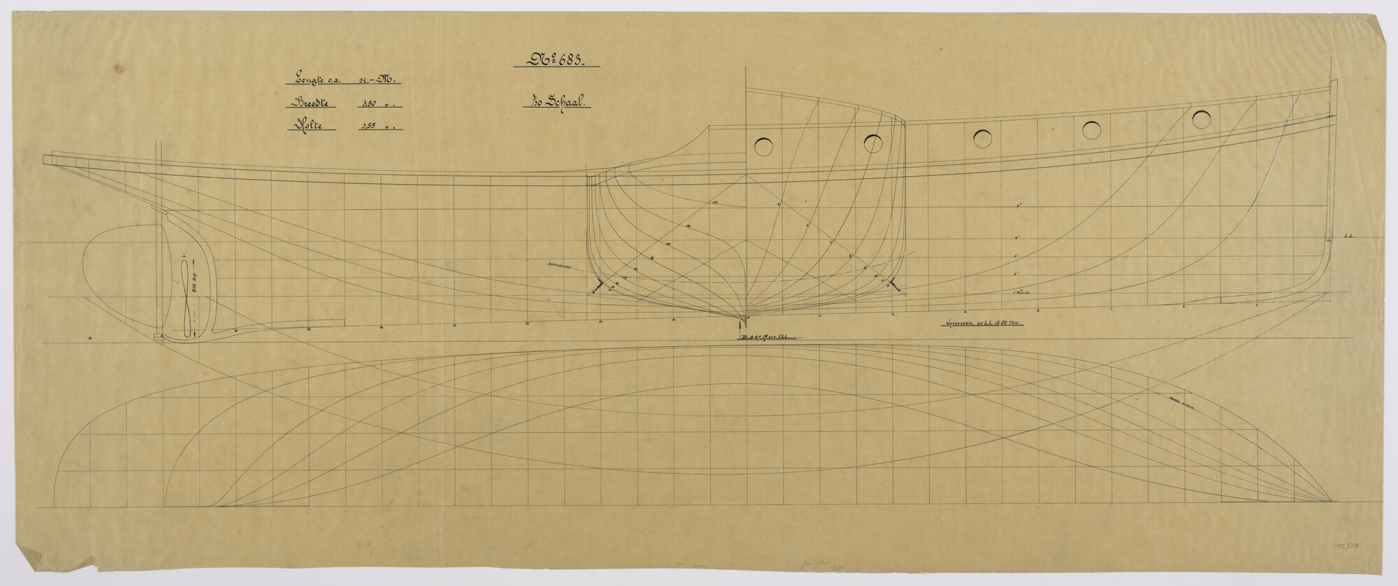 1995.2799; Lijnenplan van een passagiersschip; technische tekening