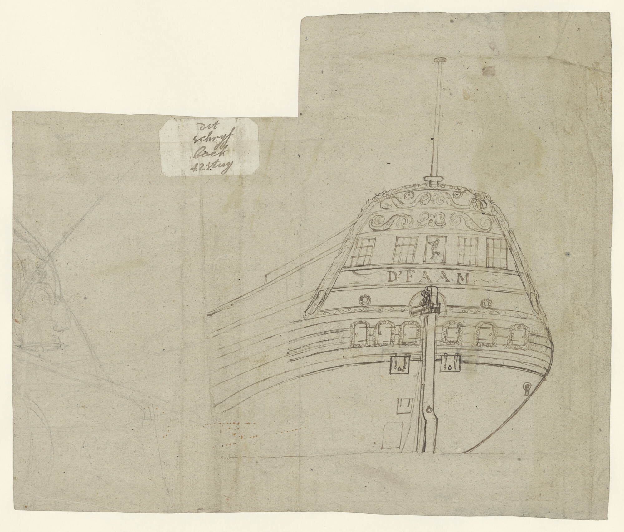 S.4317(37)d09; Een spiegelpaviljoenjacht; tekening